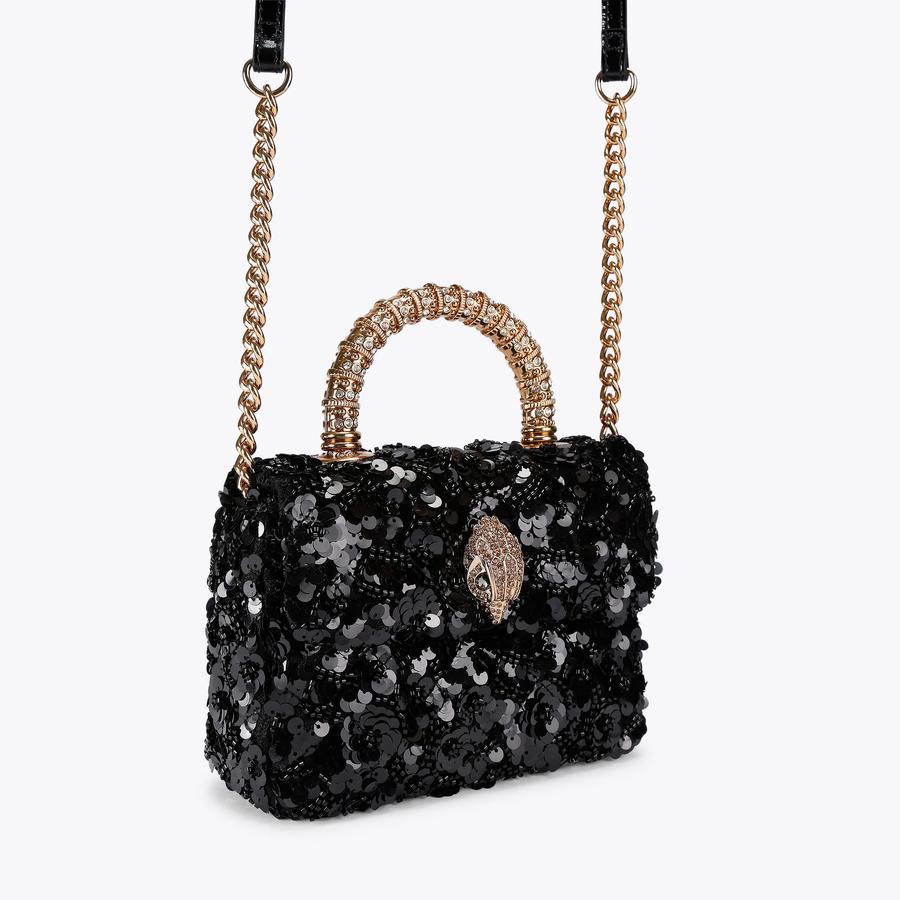 HANDLE MINI KENSINGTON Black Sequin Top Handle Bag by KURT GEIGER