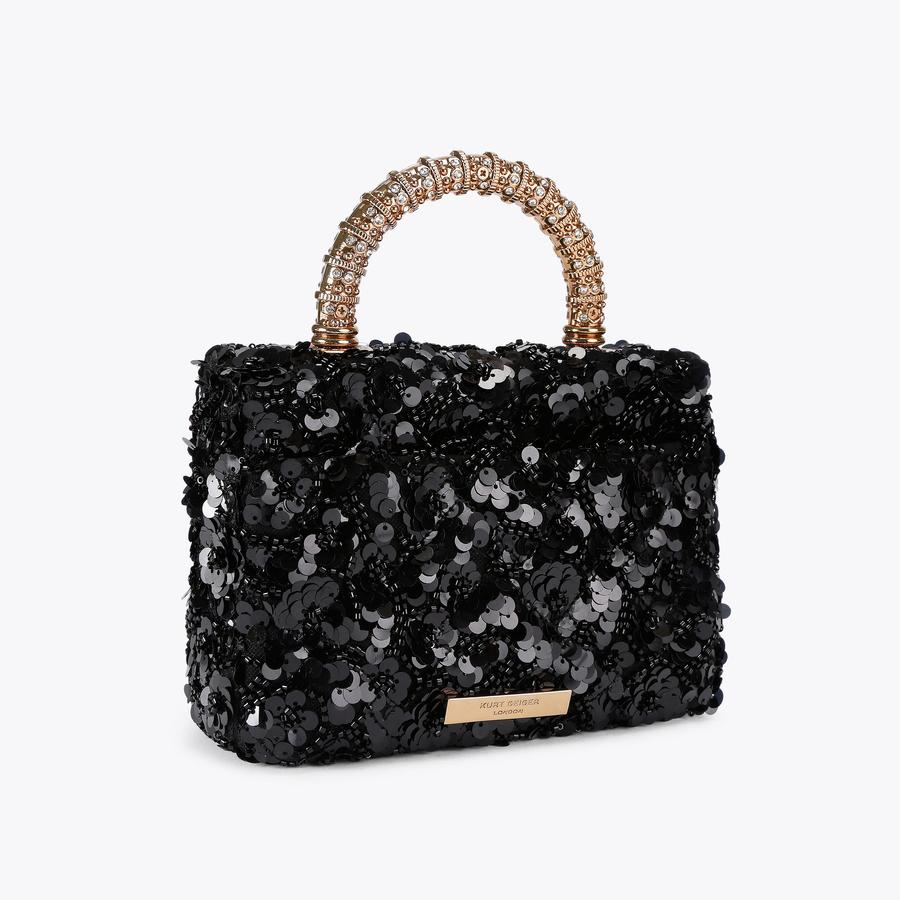 HANDLE MINI KENSINGTON Black Sequin Top Handle Bag by KURT GEIGER