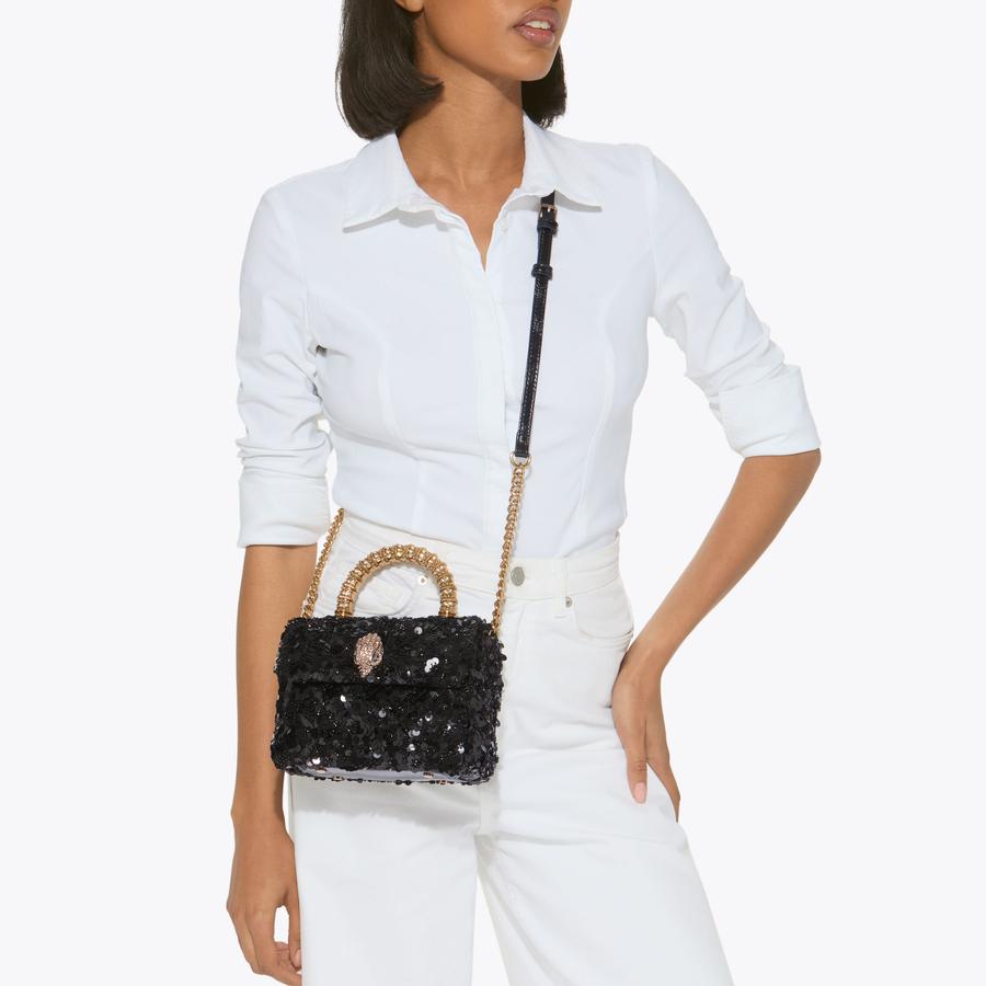 HANDLE MINI KENSINGTON Black Sequin Top Handle Bag by KURT GEIGER
