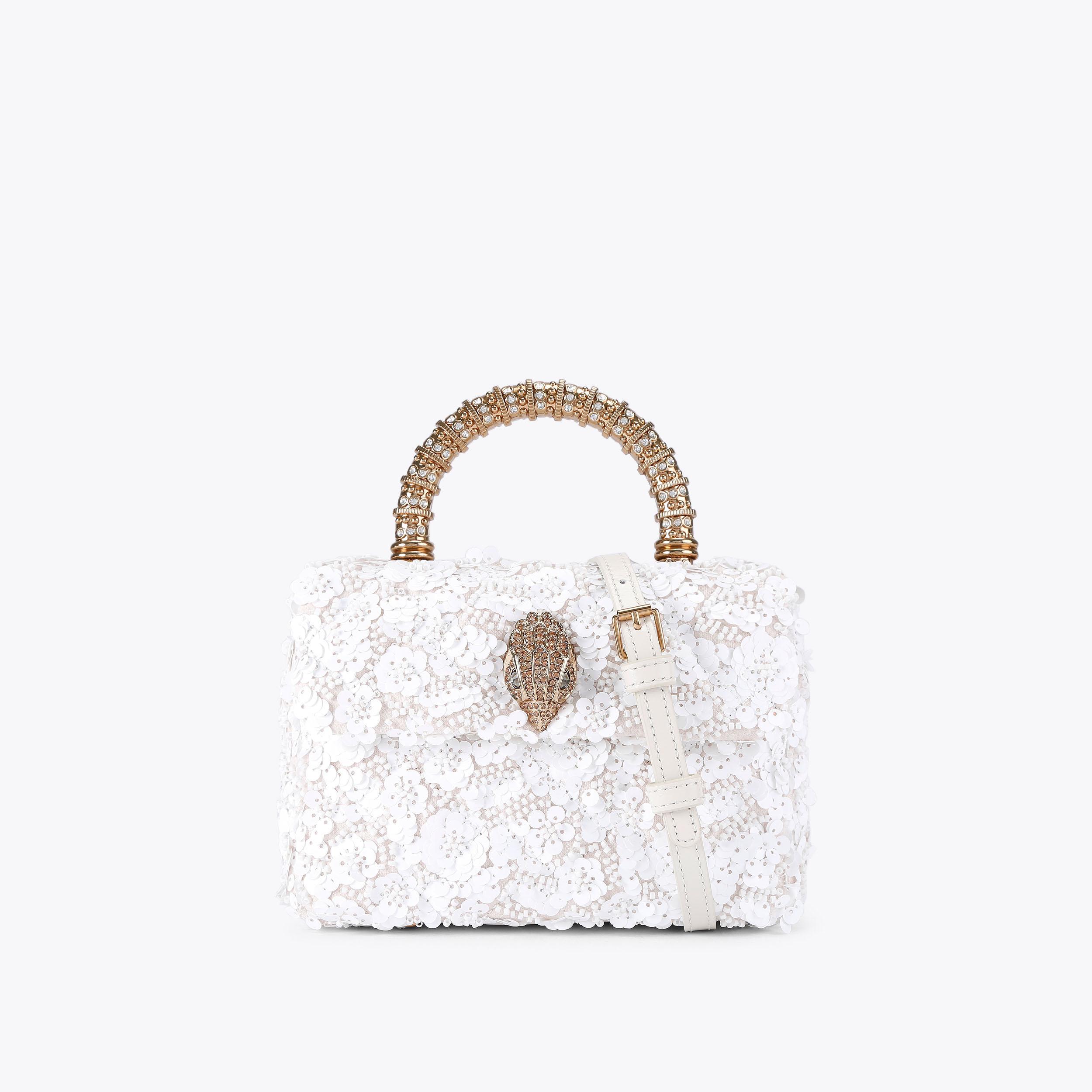 HANDLE MINI KENSINGTON White Sequin Top Handle Bag by KURT