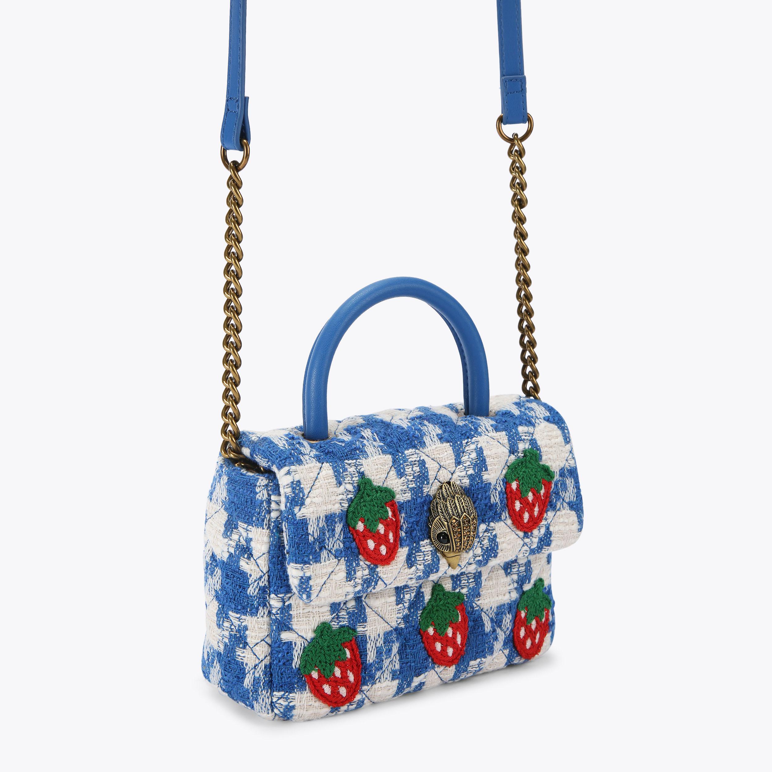 Strawberry Blue Tweed Handle Mini Kensington Purse | Kurt Geiger