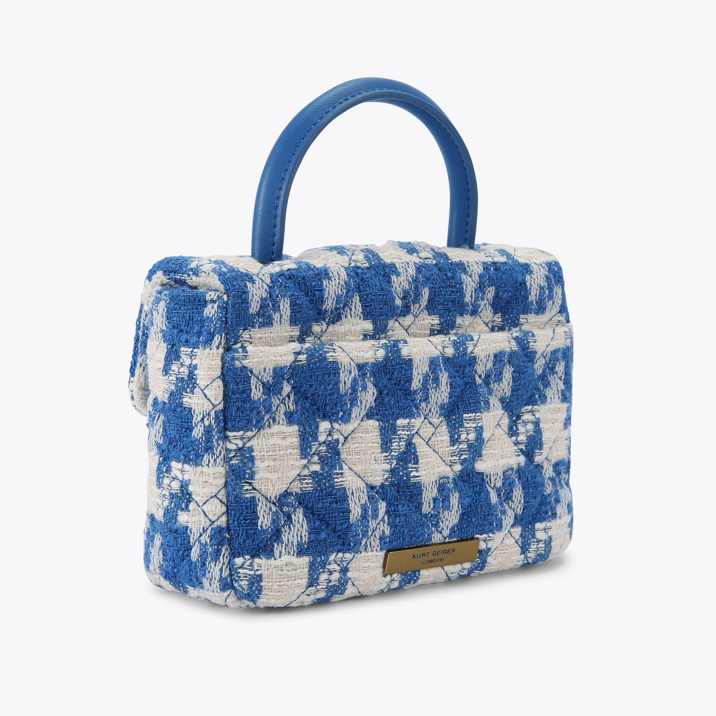 Strawberry Blue Tweed Handle Mini Kensington Purse | Kurt Geiger