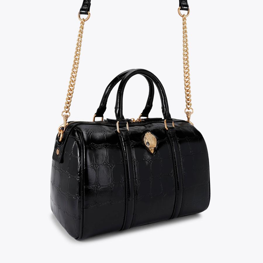 KENSINGTON BOSTON Black Leather Croc Print Boston Bag by KURT GEIGER LONDON