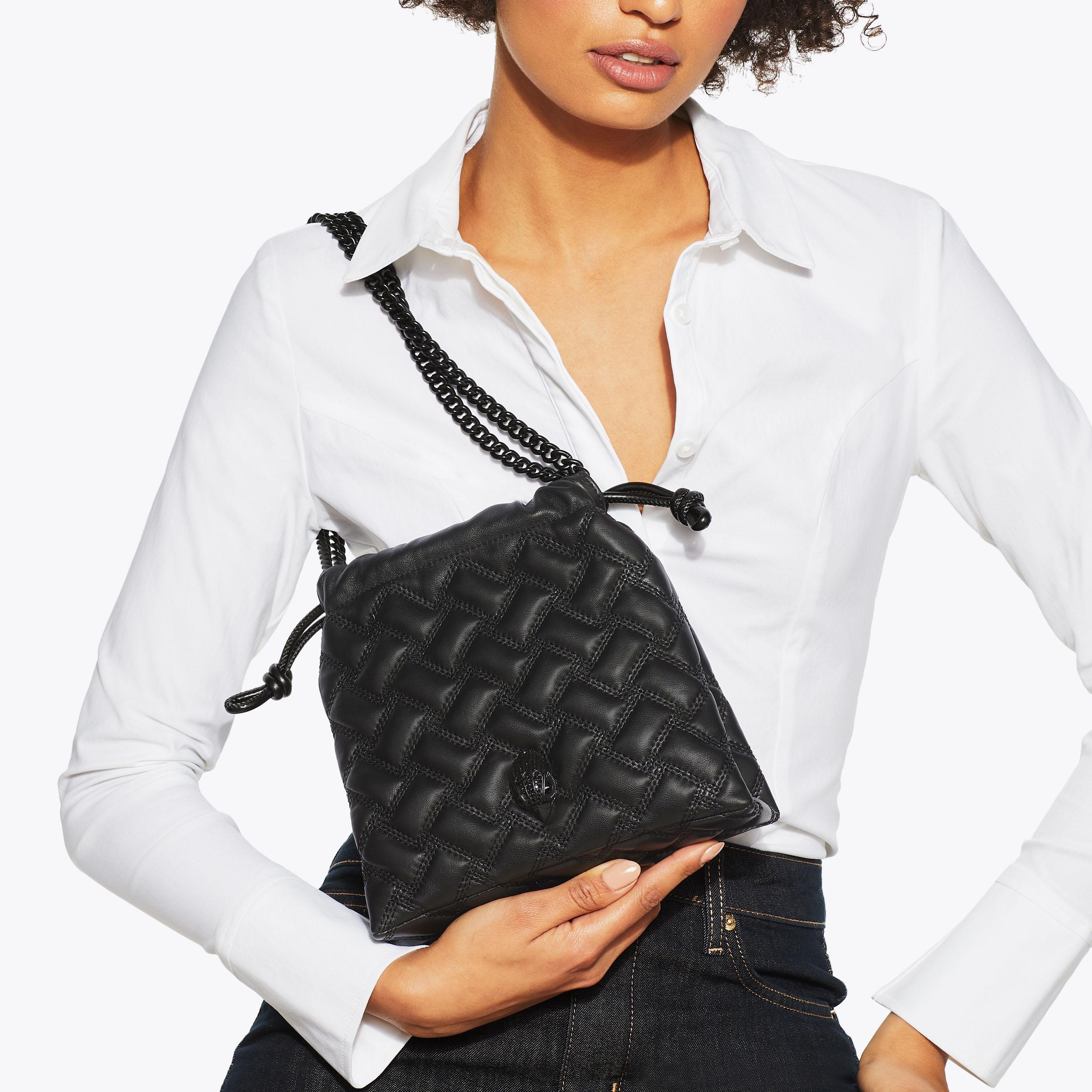 S KENSINGTON DRAWSTRING D Black Quilted Shoulder Bag by KURT GEIGER LONDON