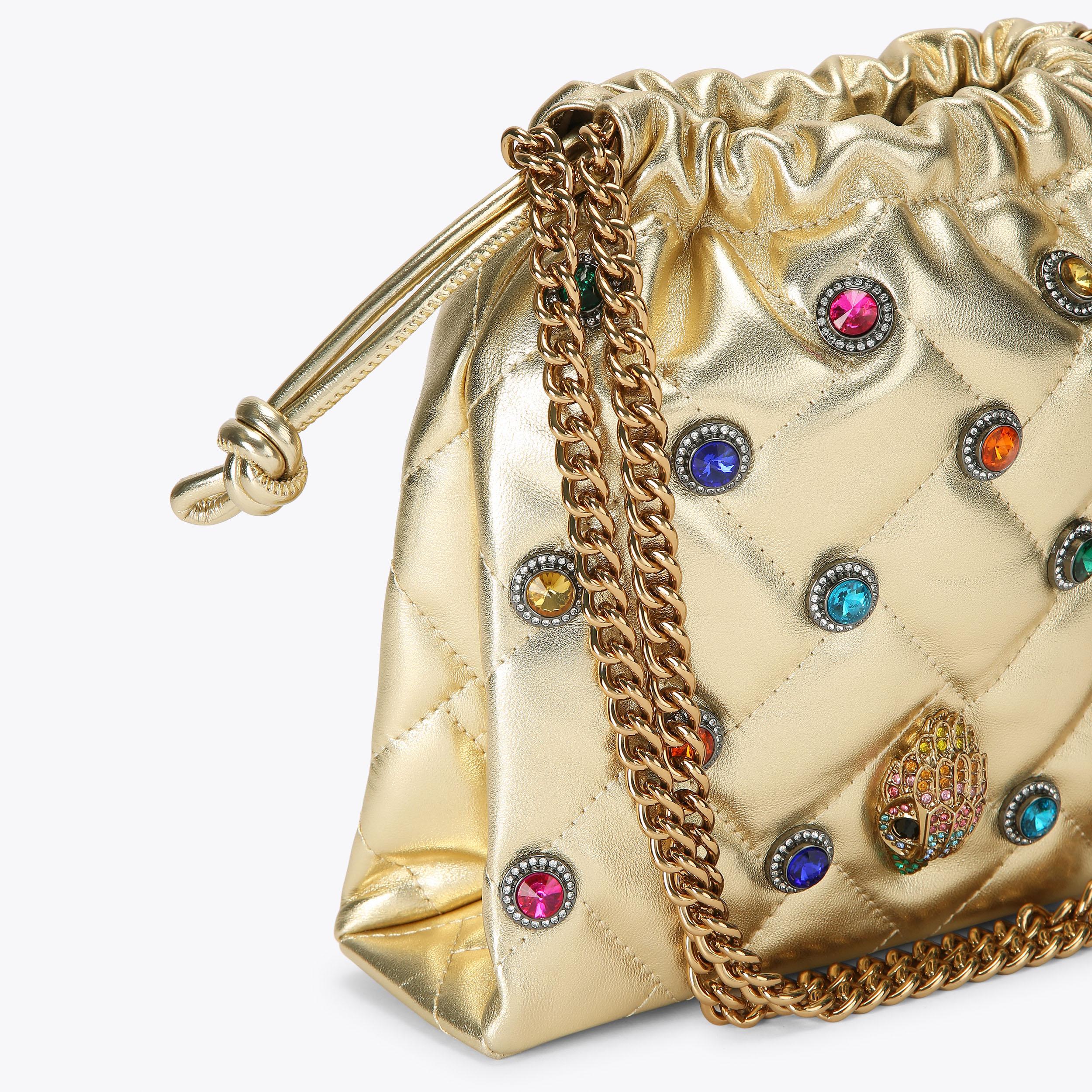SM KENSINGTON DRAWSTRING Gold Crystal Tote Purse by KURT GEIGER LONDON