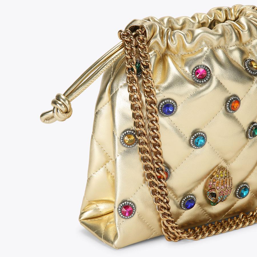 SM KENSINGTON DRAWSTRING Gold Crystal Tote Purse by KURT GEIGER LONDON