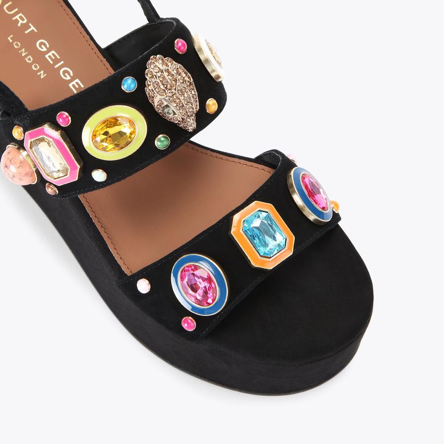 Kurt Geiger Black Platform Sandals with Multicolor Price Tag Accent KENSINGTON PLATFORM SDL Black Platform Sandals by KURT  main image 2