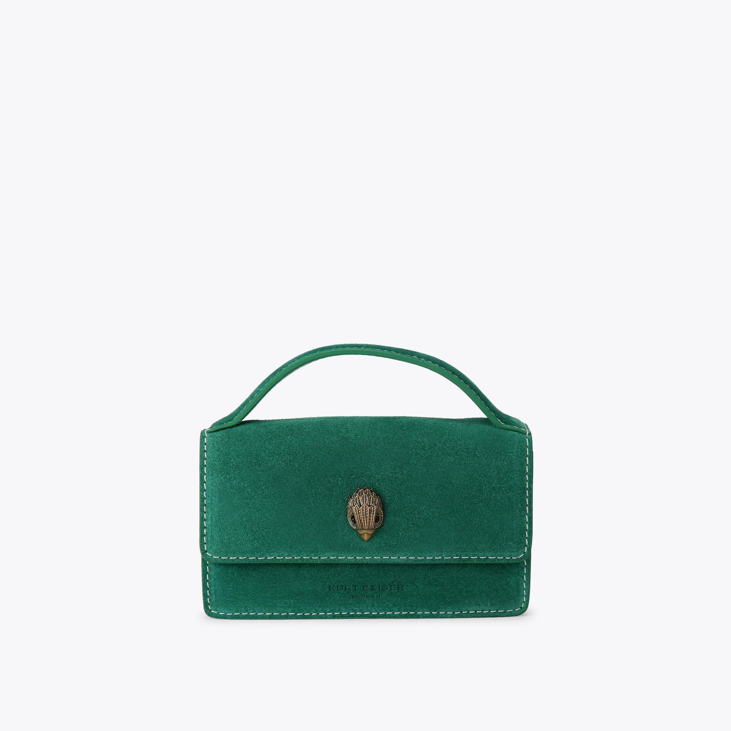 XS BOND TOP HANDLE BAG Green Suede Cross Body Purse by KURT