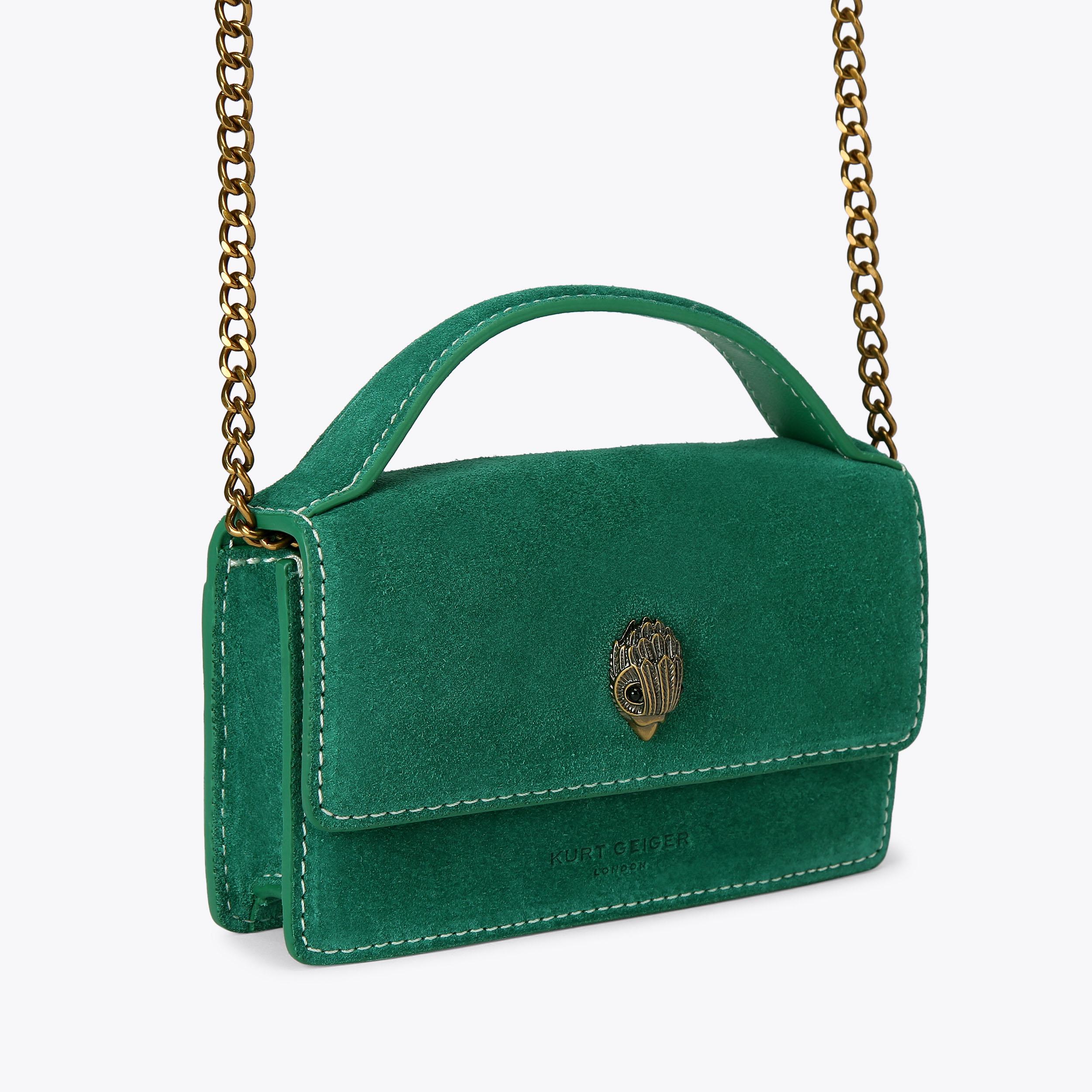XS BOND TOP HANDLE BAG Green Suede Cross Body Purse by KURT GEIGER