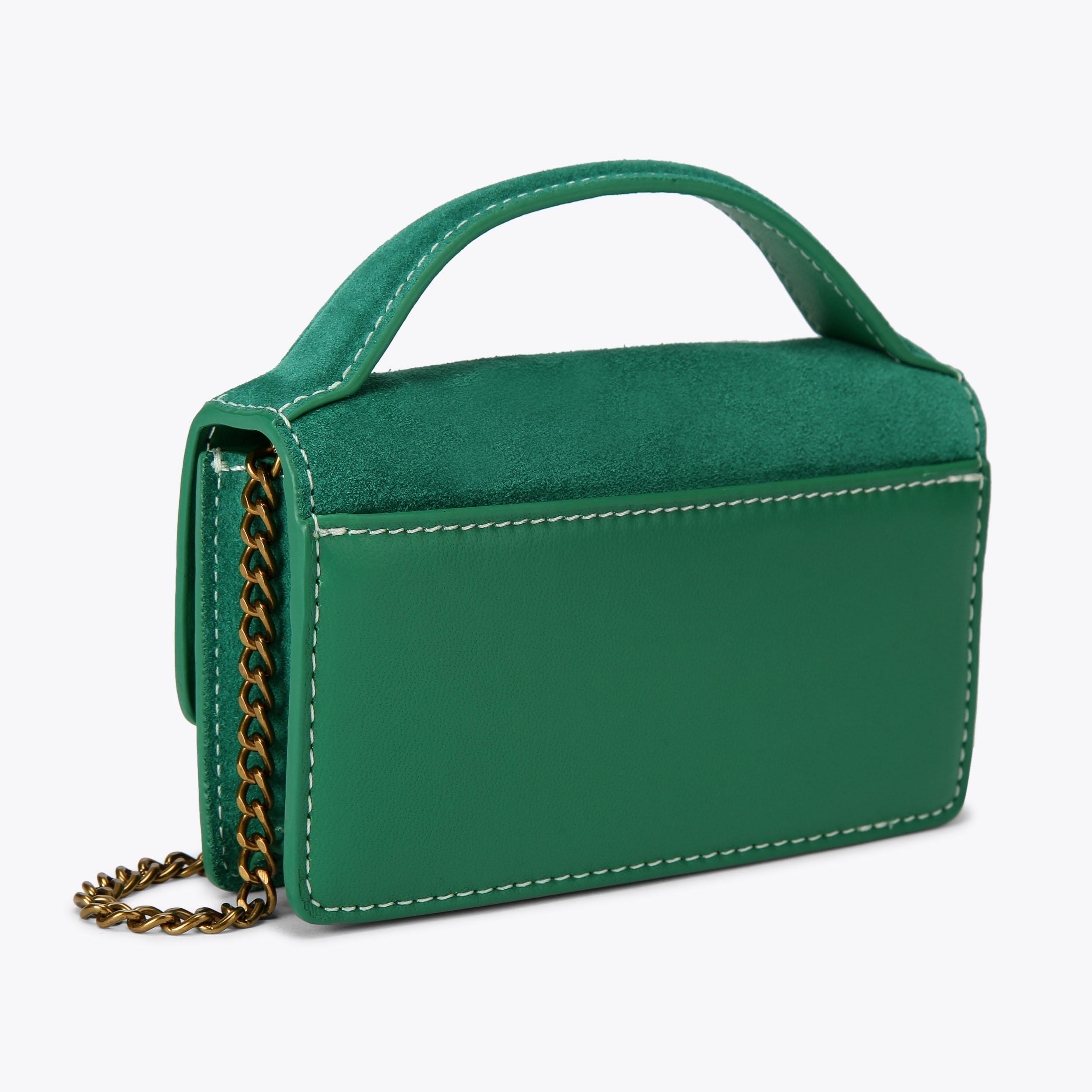XS BOND TOP HANDLE BAG Green Suede Cross Body Purse by KURT GEIGER