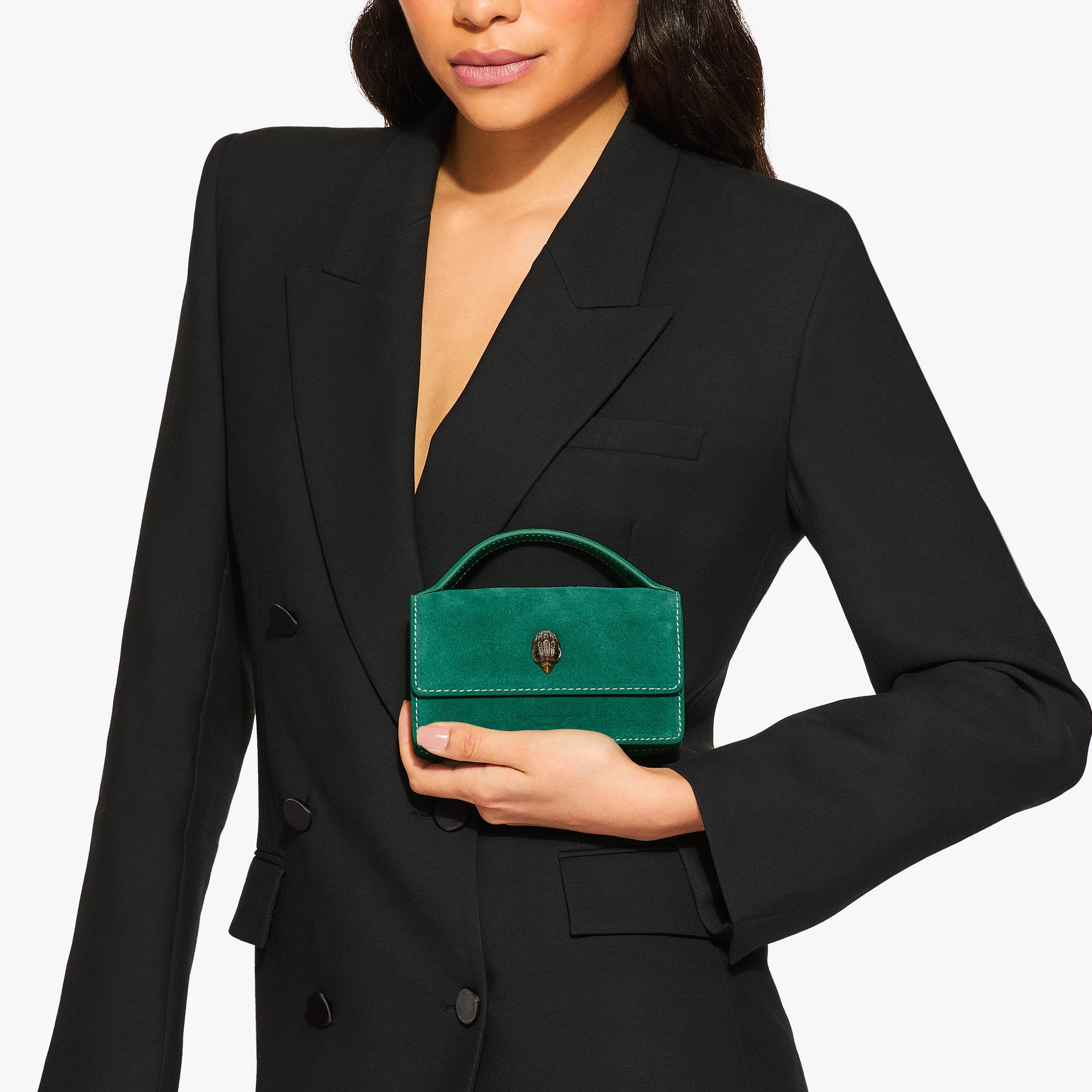 XS BOND TOP HANDLE BAG Green Suede Cross Body Purse by KURT GEIGER