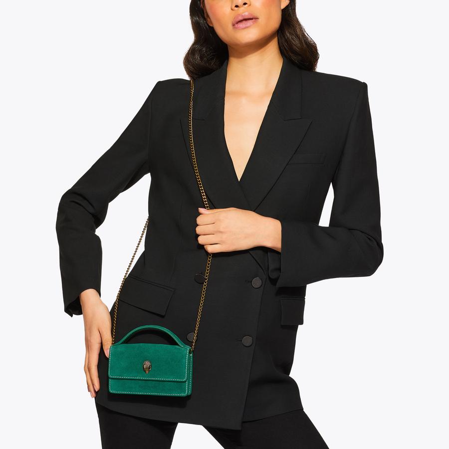 XS BOND TOP HANDLE BAG Green Suede Cross Body Purse by KURT GEIGER