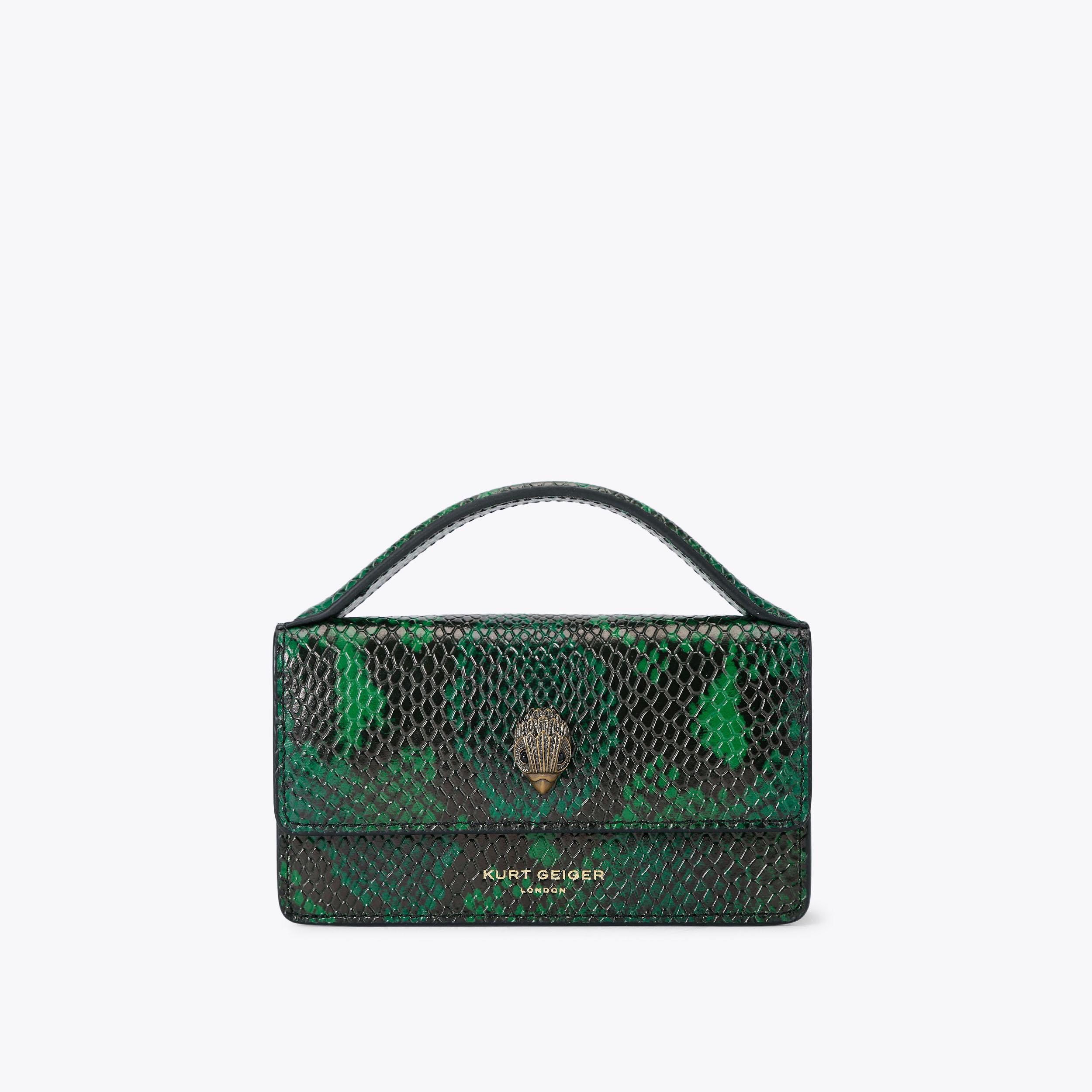 XS BOND TOP HANDLE BAG Green Lizard Top Handle Purse by KURT