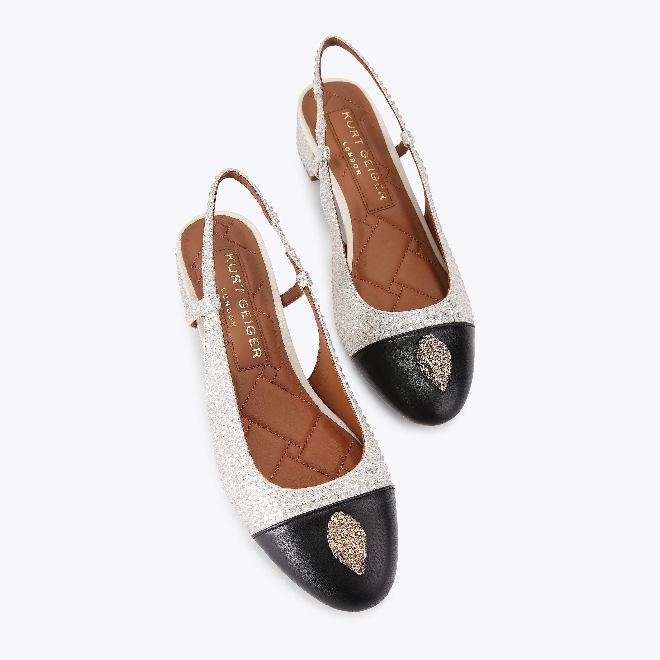 SLOANE MID SLINGBACK Metallic Silver Slingback Heel by KURT