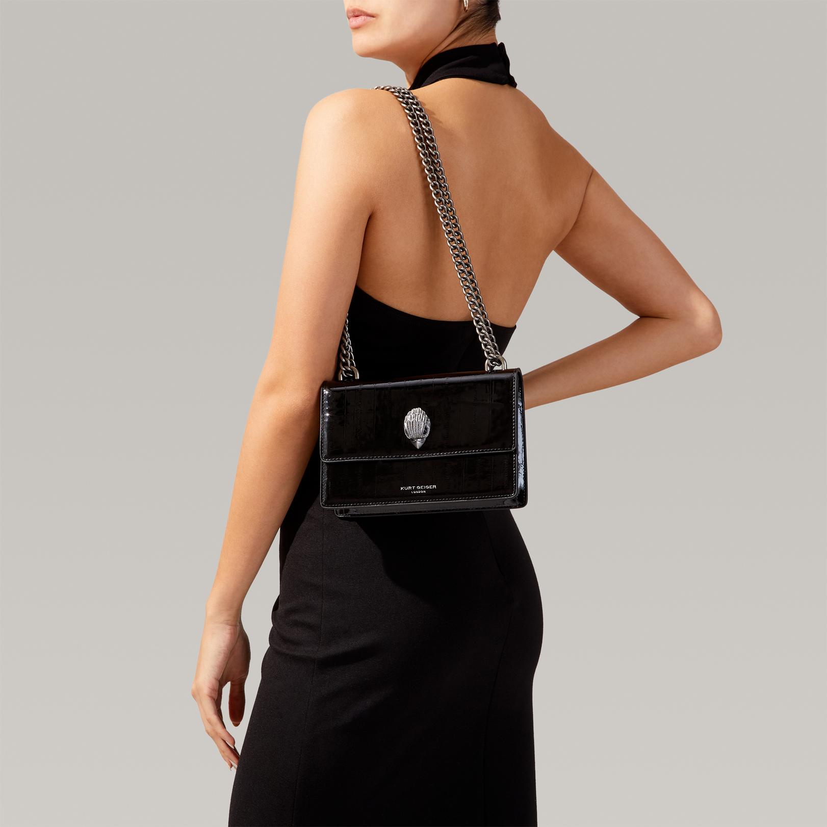 SHOREDITCH SM CROSS BODY Black Patent Cross Body Bag by KURT GEIGER LONDON