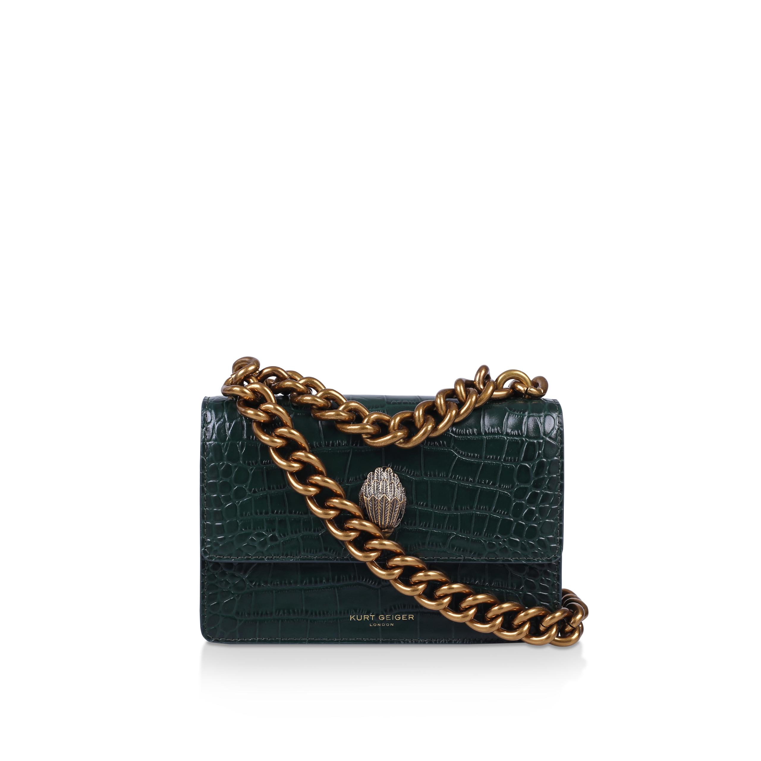 SHOREDITCH SM CROSS BODY Dark Green Croc Print Cross Body Flap Bag
