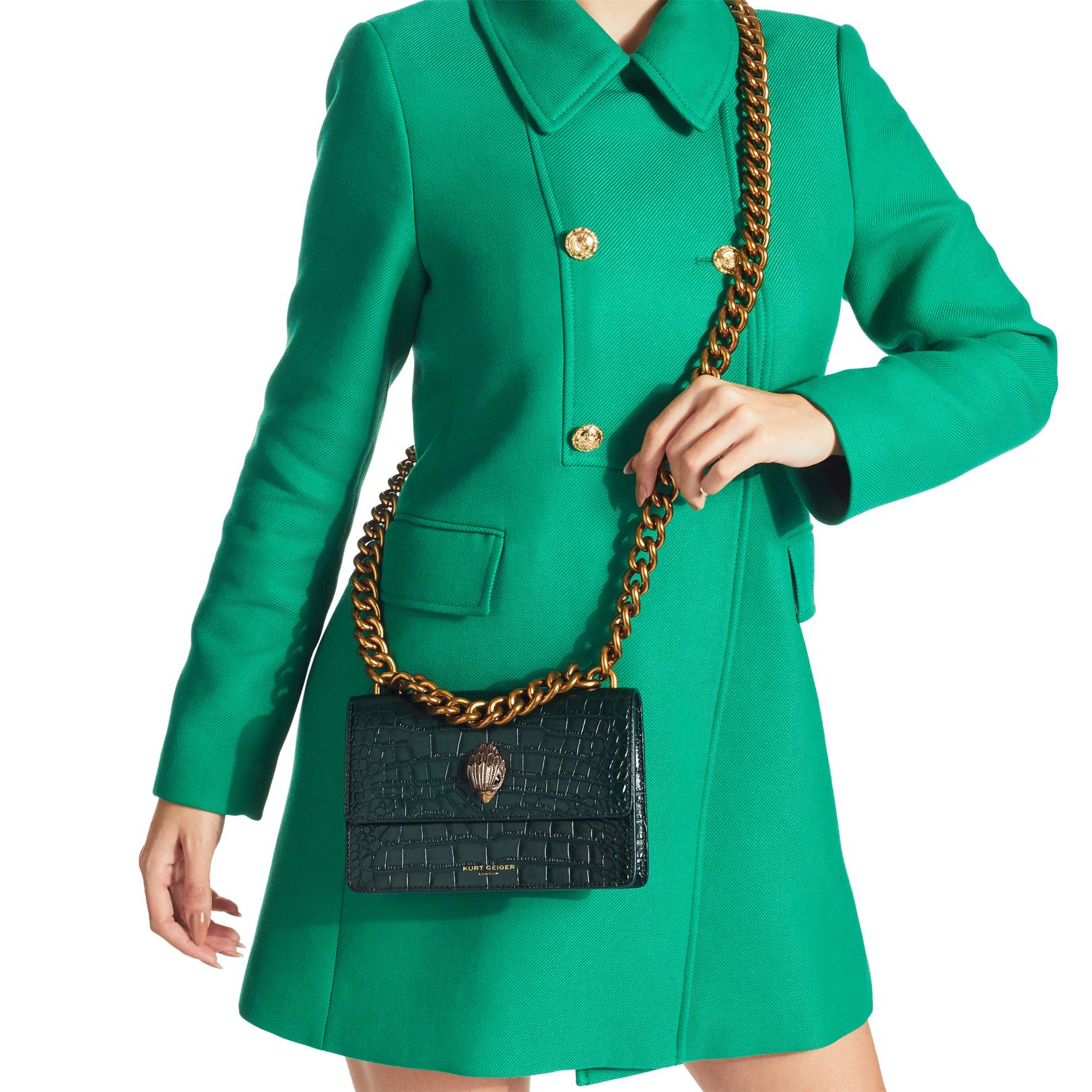 SHOREDITCH SM CROSS BODY Dark Green Croc Print Cross Body Flap Bag