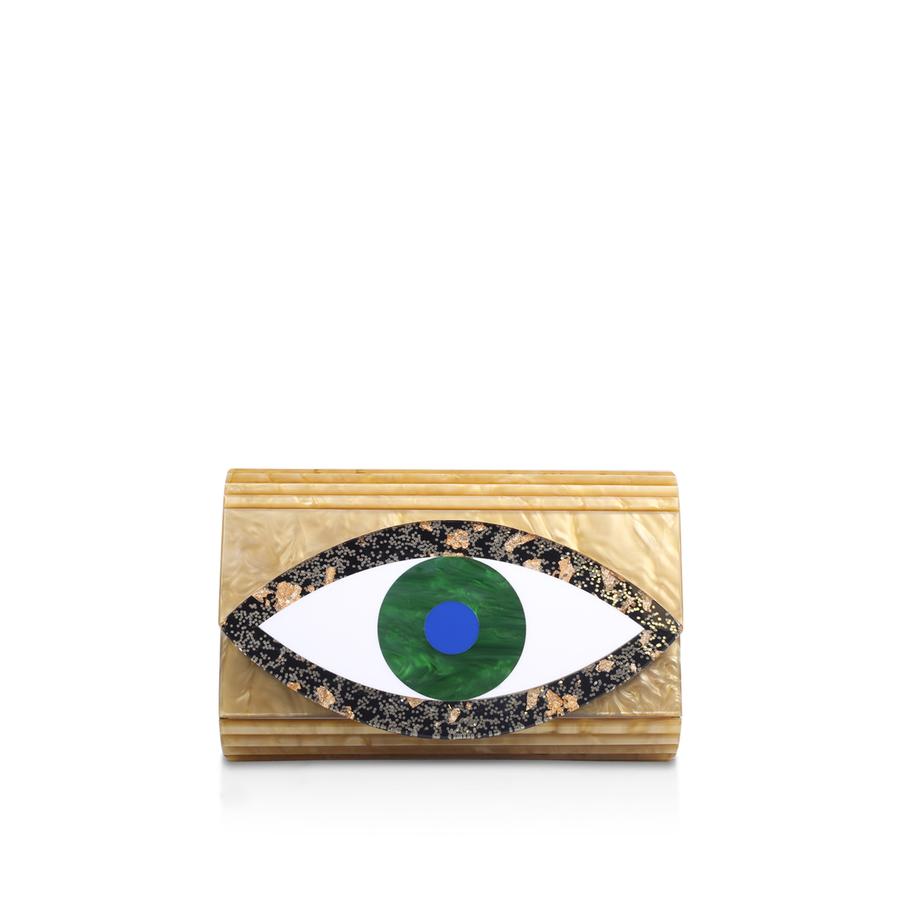 クローバー、ツバメ、eye EYE PARTY ENVELOPE Gold Eye Acrylic Clutch Bag by KURT GEIGER LONDON