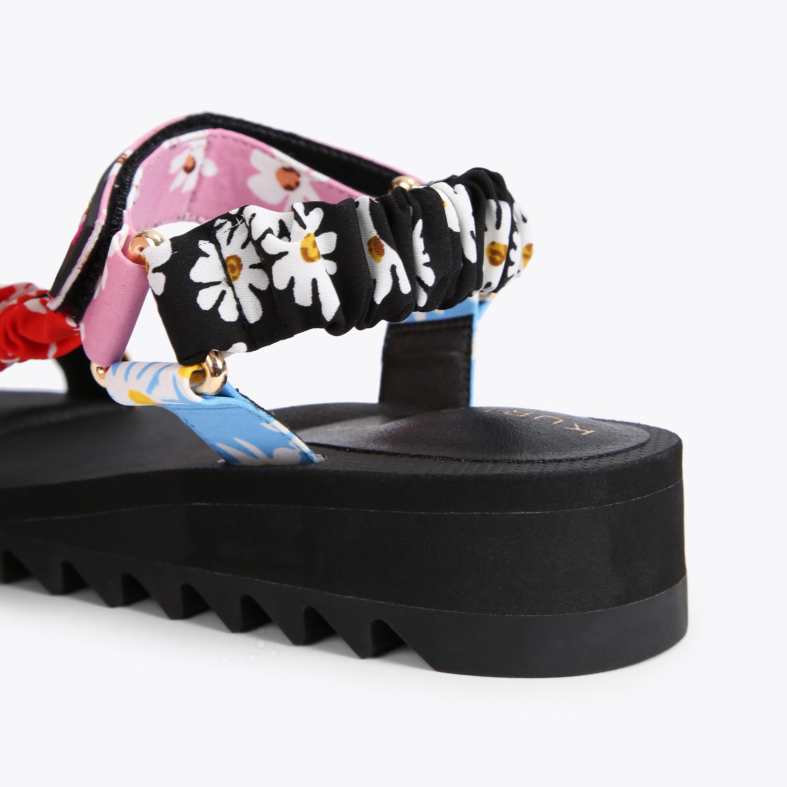 Kurt Geiger‎ Size 10.5 44.5 Orion Black with Multi Metallic Strap Flat Sandal ORION PUMP Black Overstitch Quilted Chunky Sandal by KURT  main image 3