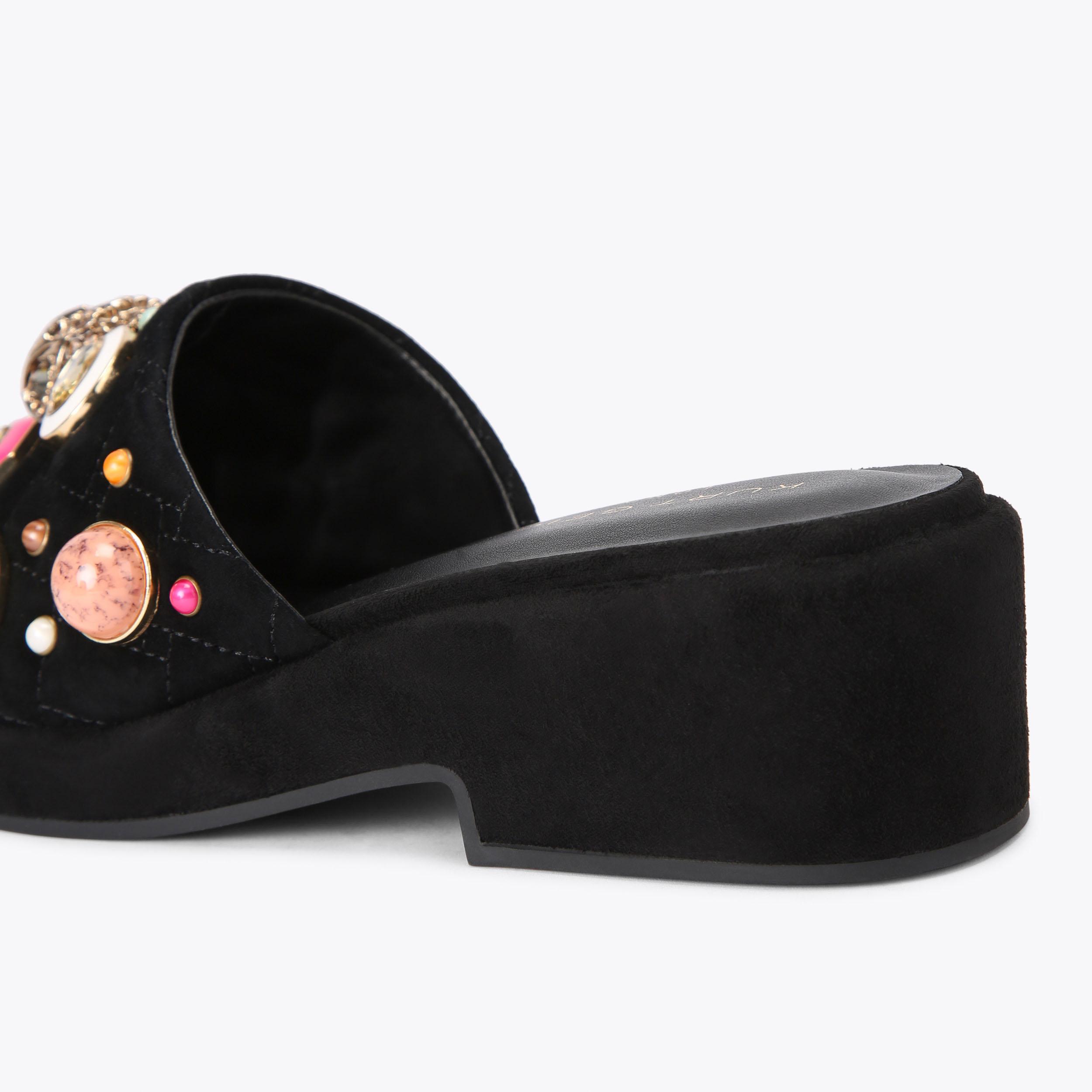 MULTI GEM FLATFORM Black Suede Flatform Sandal by KURT
