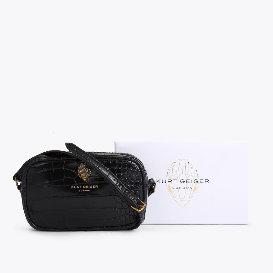 EAGLE SM CROSS BODY Black Croc Cross Body Purse by KURT GEIGER LONDON