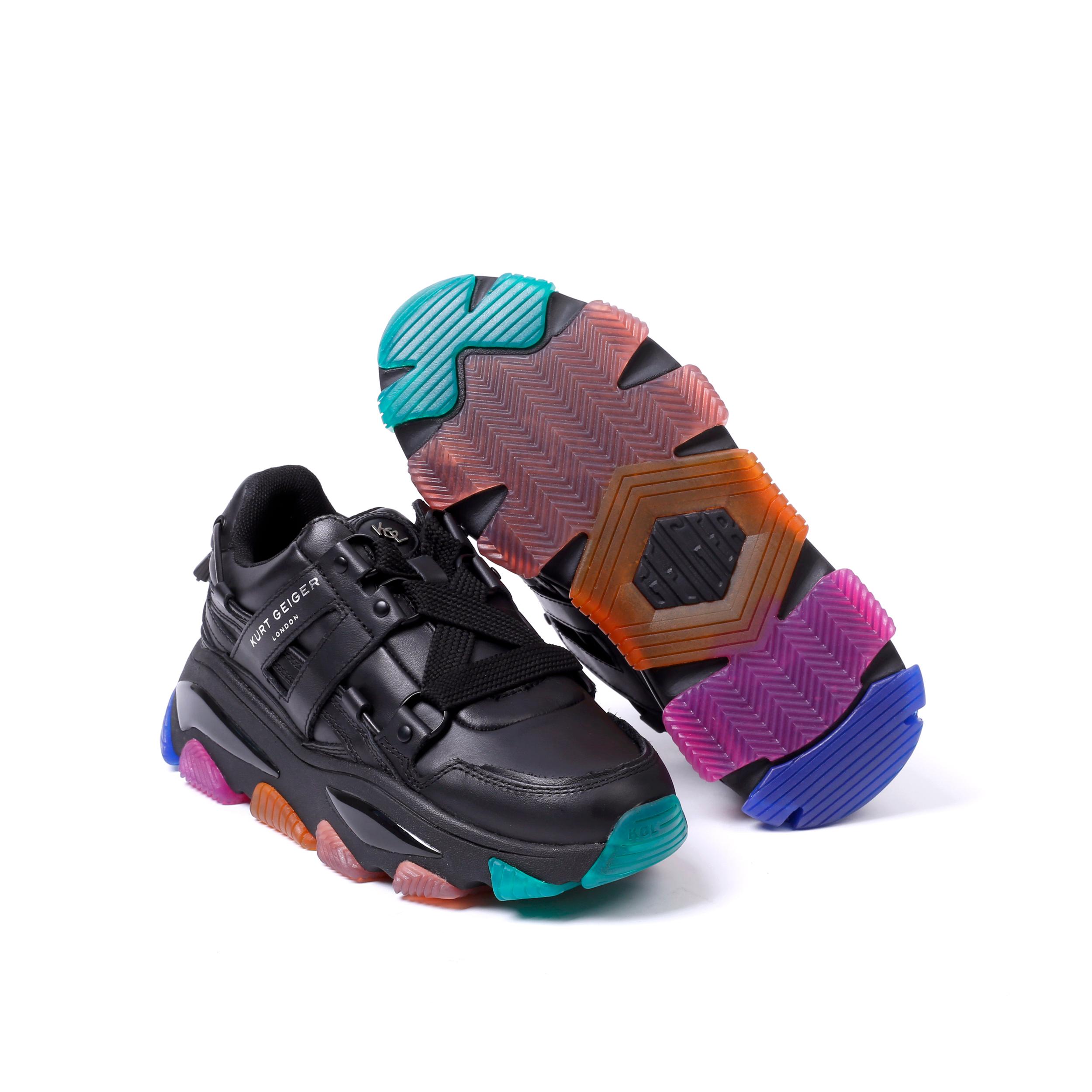 KURT GEIGER Black/Comb Lettie Rainbow-Insert Knitted
Trainers LETTIE KNIT Black Knitted Rainbow Sole Chunky Sneakers by  main image 2