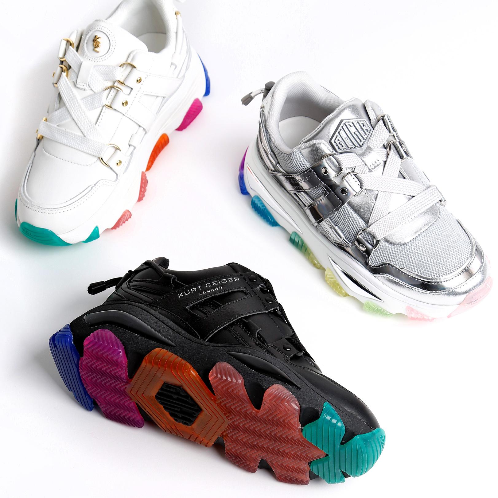 LETTIE Black Chunky Rainbow Sole Sneakers by KURT GEIGER LONDON display picture 3