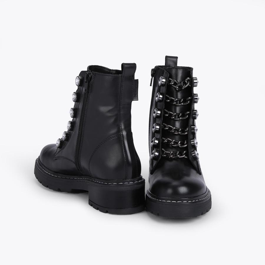 BAX Black Embellished Chain Combat Boots by KURT GEIGER LONDON