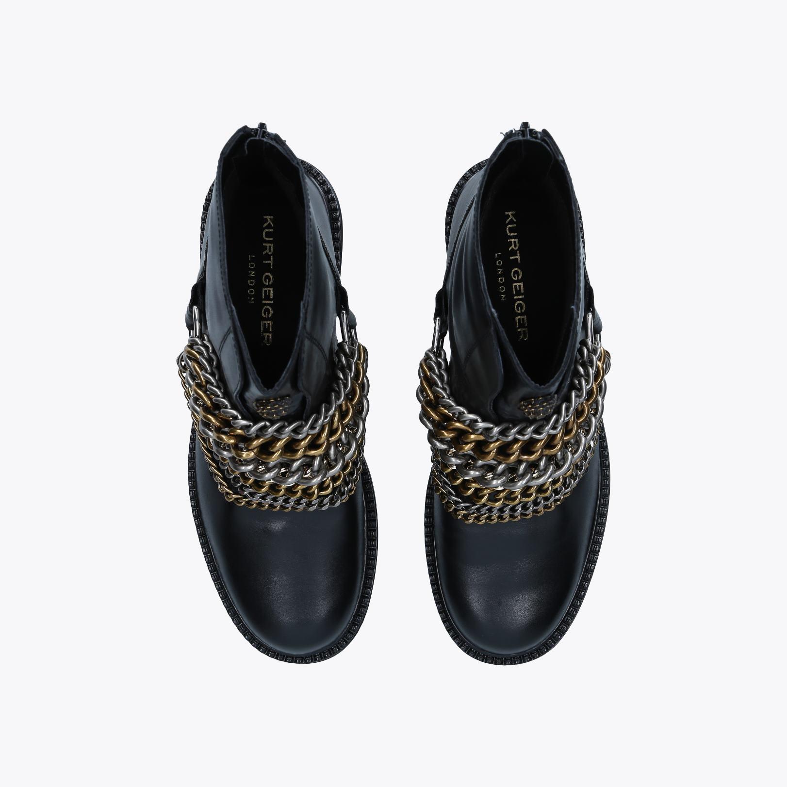 STEFAN Black Multi Tonal Chain Detail Eagle Embellished Ankle Boot by ...