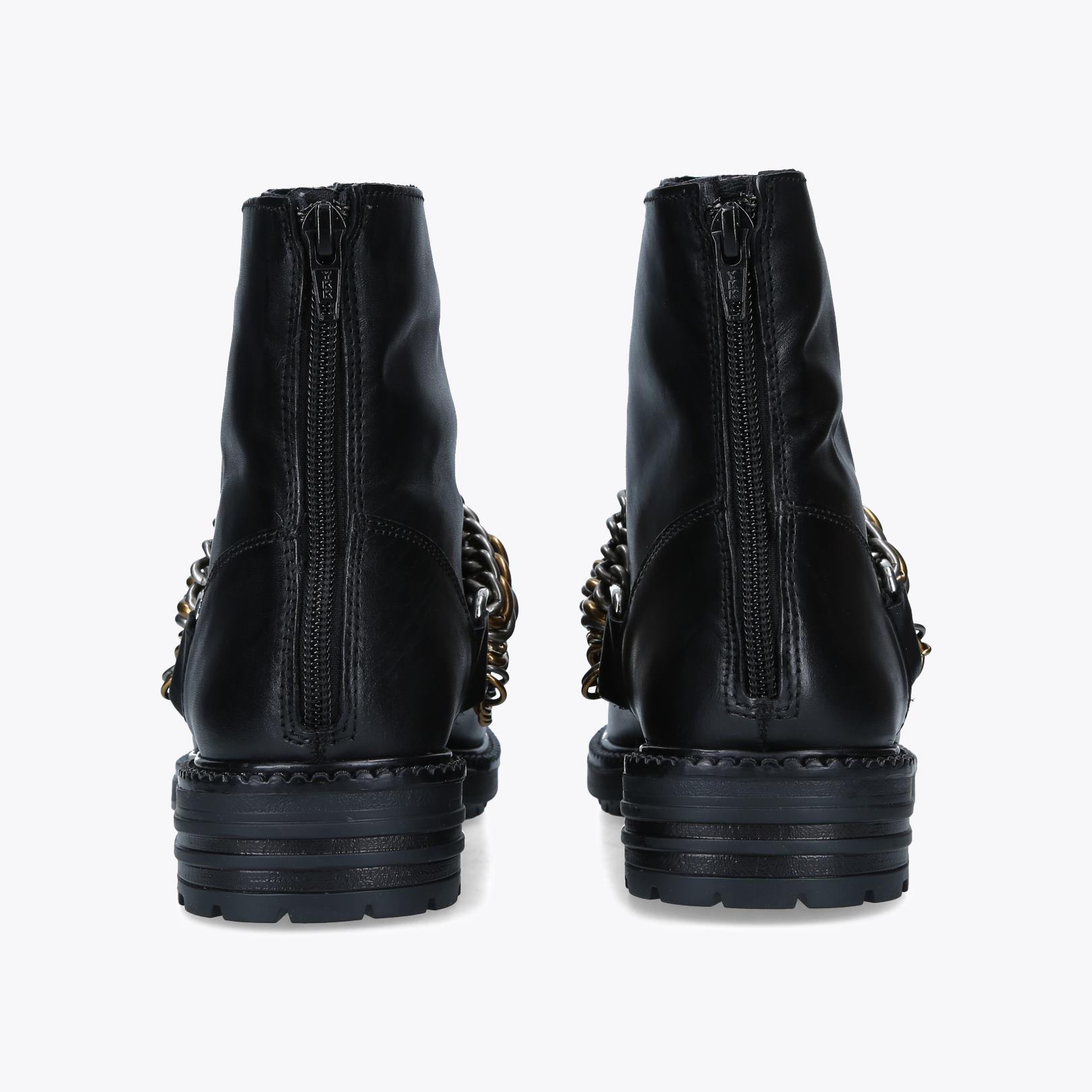 STEFAN Black Multi Tonal Chain Detail Eagle Embellished Ankle Boot by ...