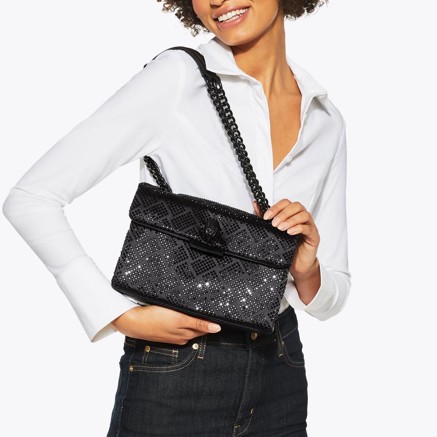 FABRIC KENSINGTON BAG Black Satin Shoulder Bag by KURT GEIGER LONDON