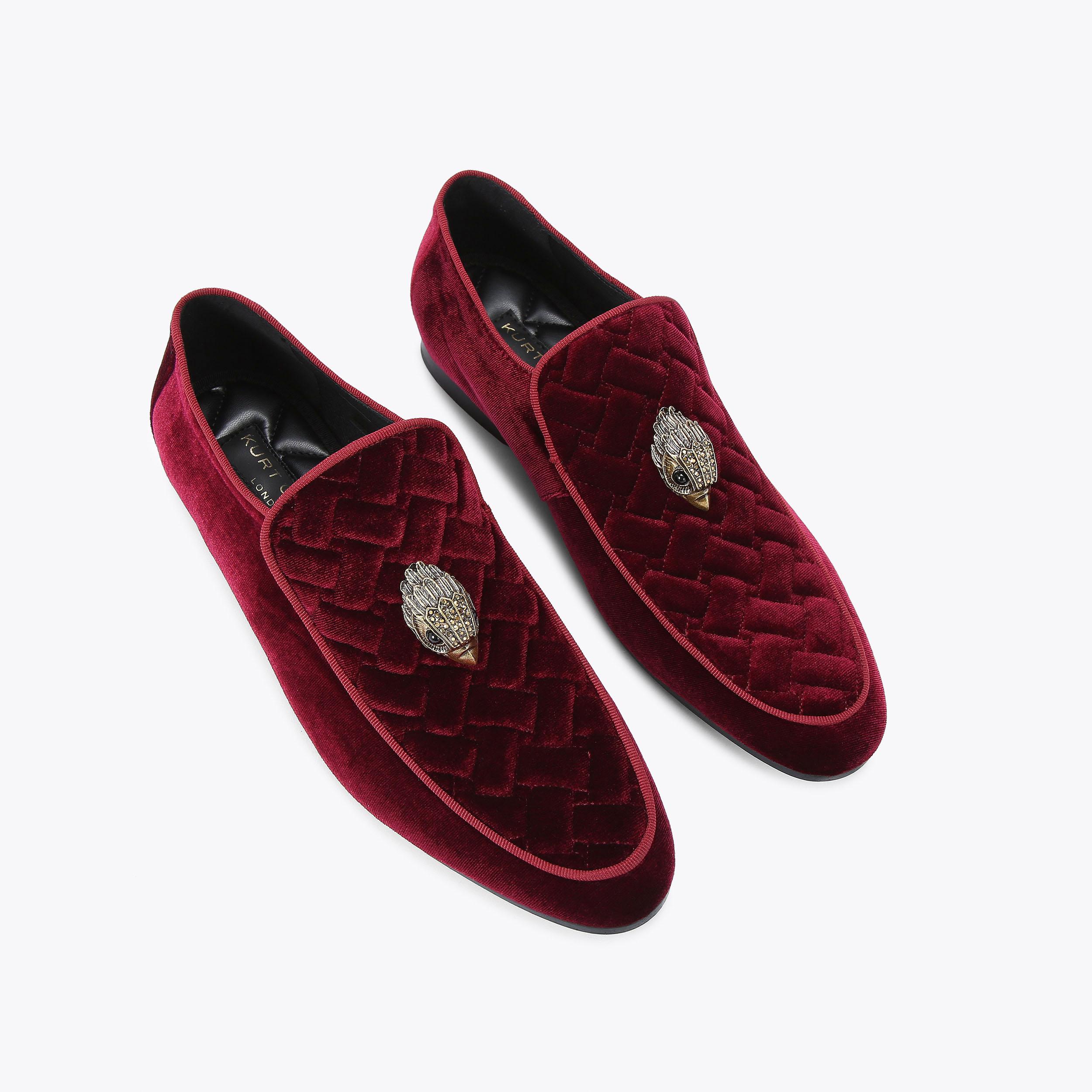 HUGH EAGLE HEAD Wine Red Velvet Loafers by KURT GEIGER LONDON display picture 3