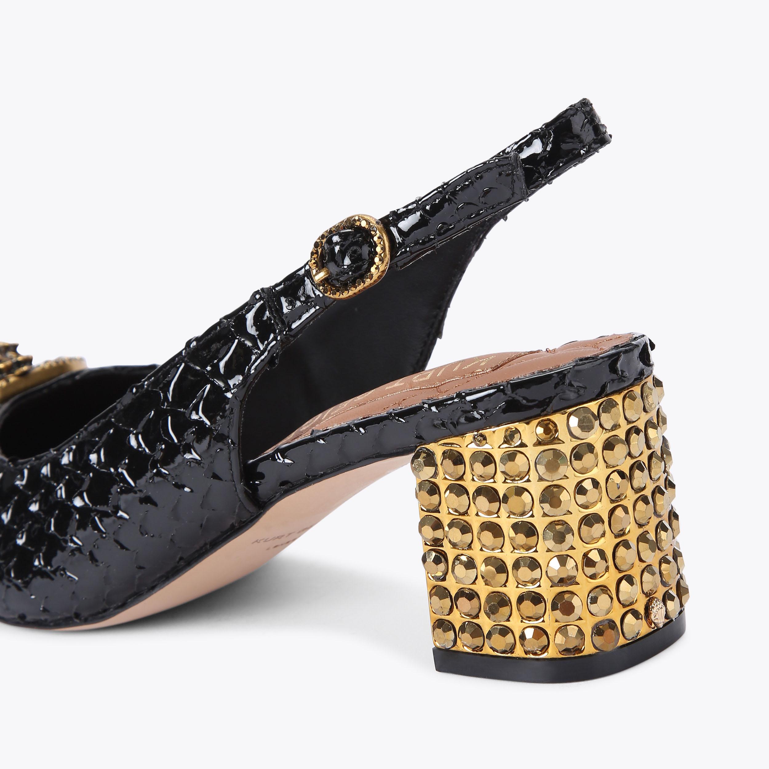 CHELSEA BLOCK SLINGBACK Black Snake Block Heel by KURT CHELSEA BLOCK SLINGBACK Black Snake Block Heel by KURT