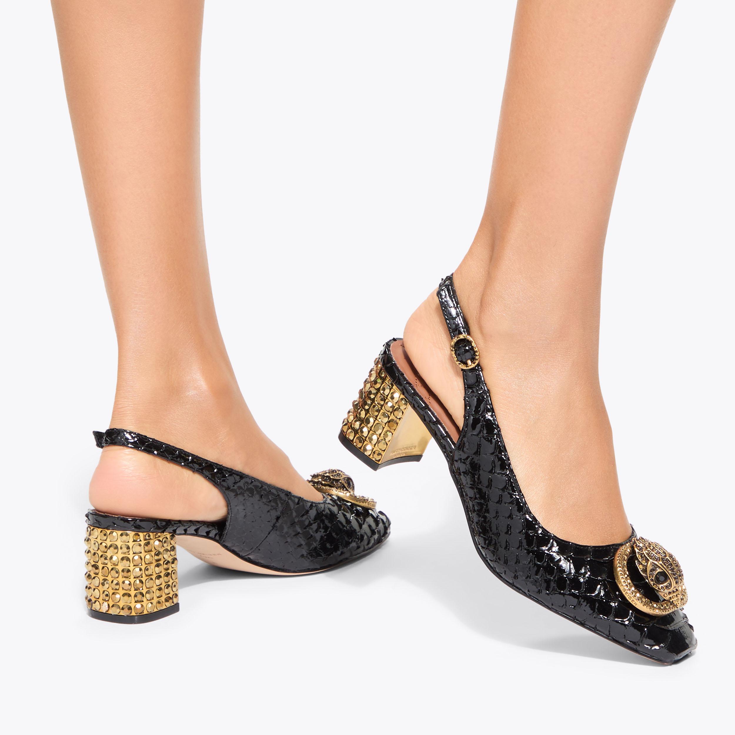 CHELSEA BLOCK SLINGBACK Black Snake Block Heel by KURT CHELSEA BLOCK SLINGBACK Black Snake Block Heel by KURT