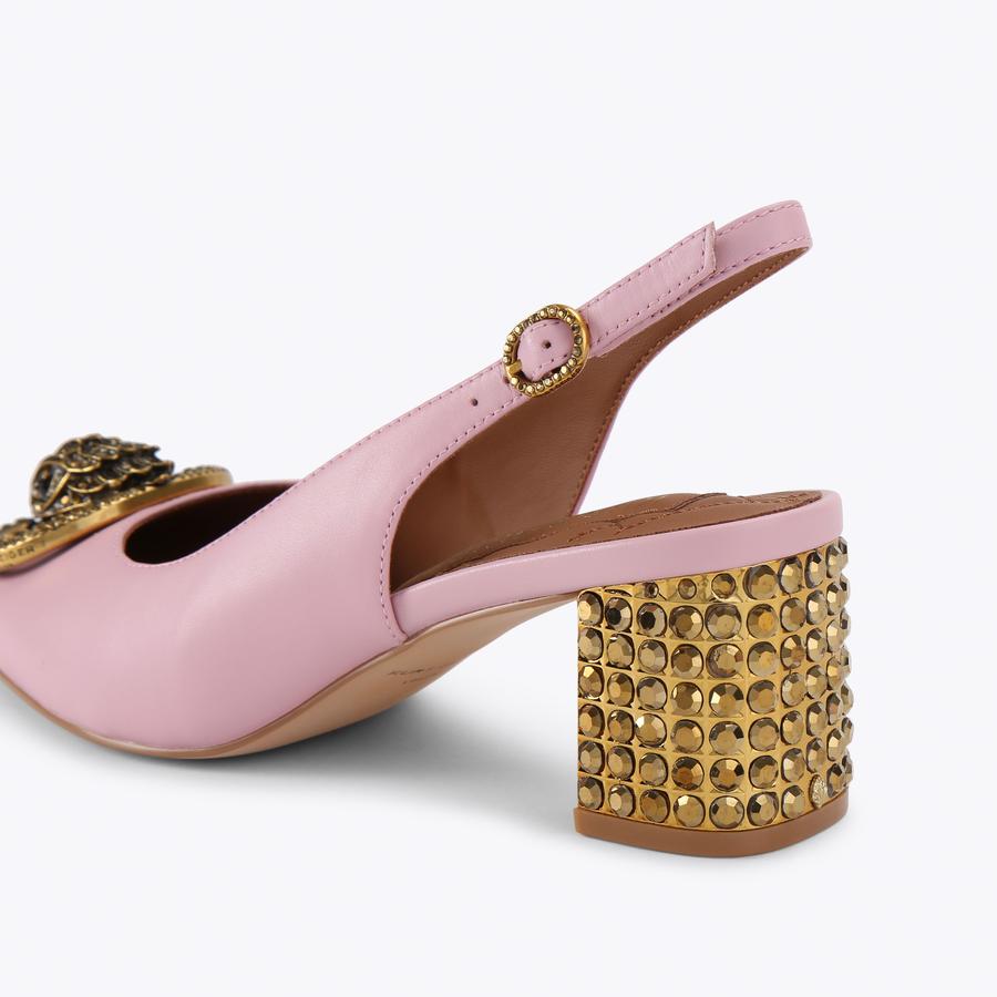 ◇【レネカオビラ】PINKゴールドカラーレザーミュール未使用品35.5＝23㎝◇ CHELSEA BLOCK SLINGBACK Pale Pink Leather Chelsea Block Slingback