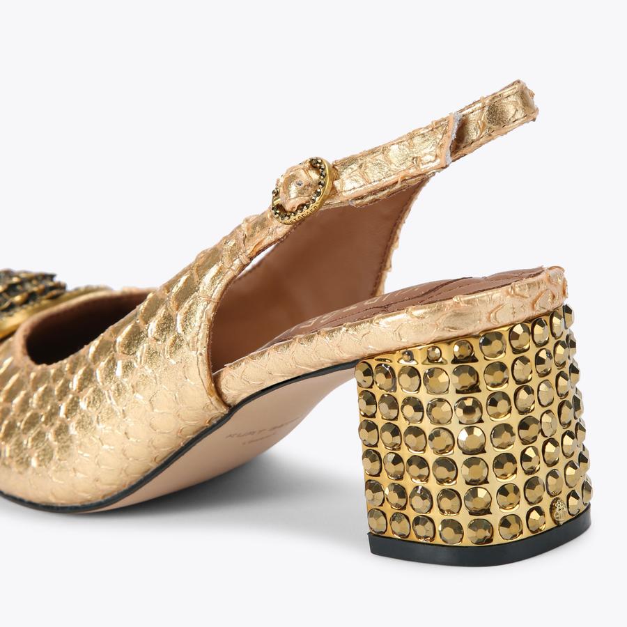 CHELSEA BLOCK SLINGBACK Brushed Gold 3D Slingback Heel by