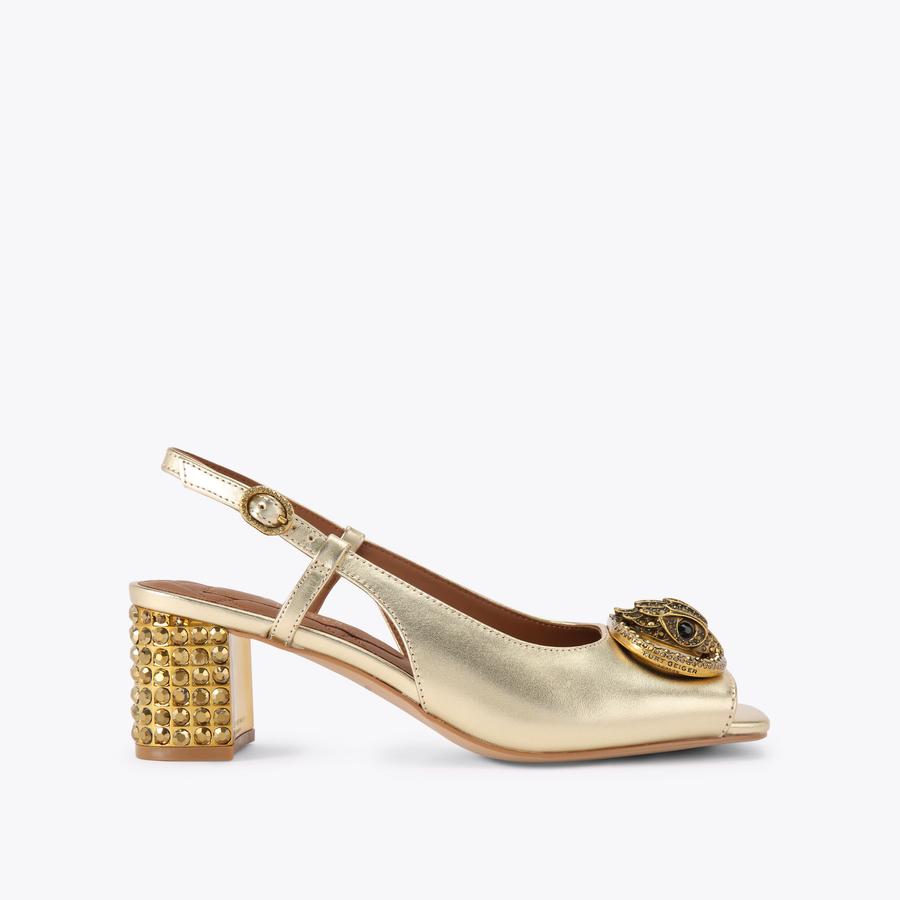 CHELSEA BLOCK SQ SLING Metallic Gold Slingback Heel by KURT