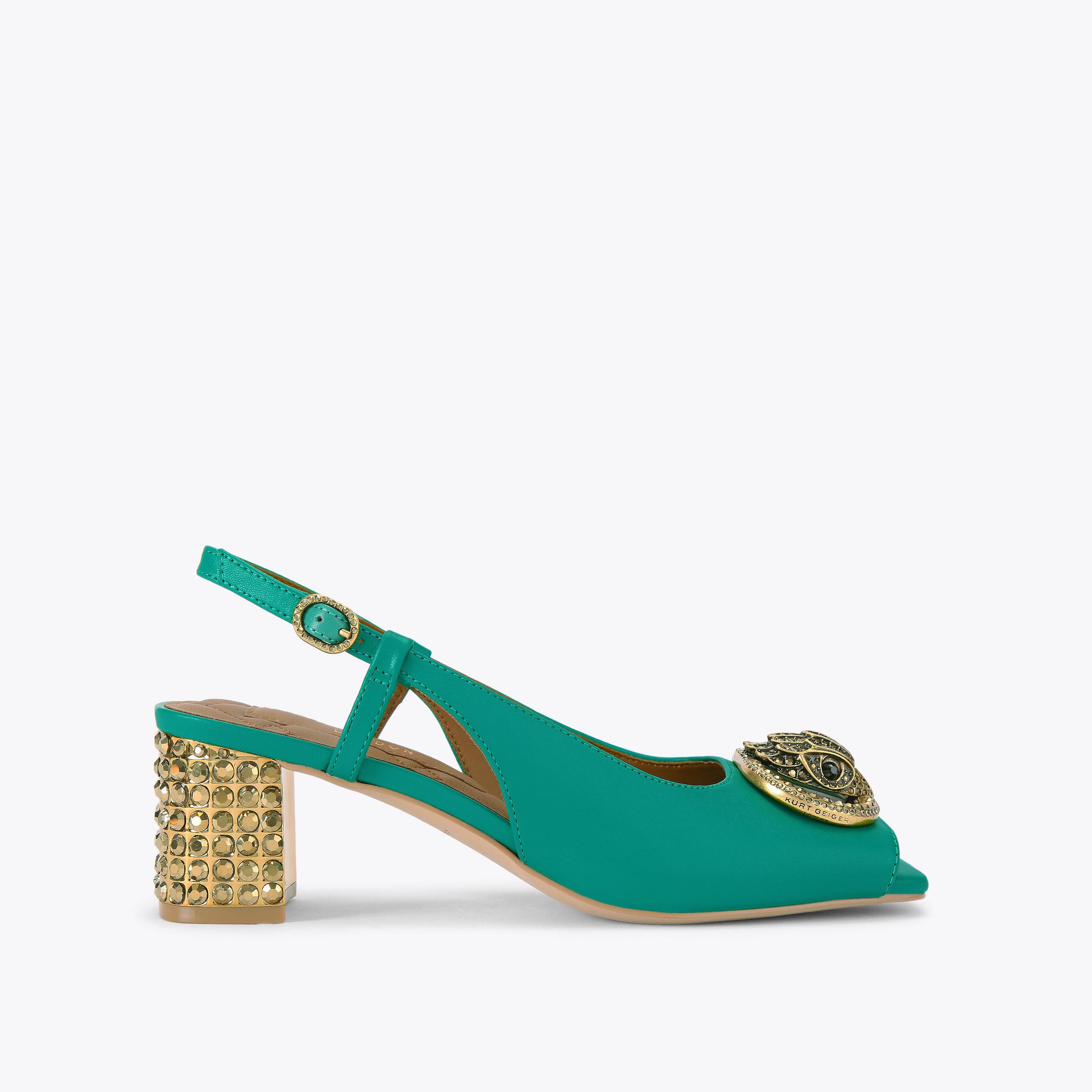 CHELSEA BLOCK SQ SLING Green Leather Chelsea by KURT GEIGER