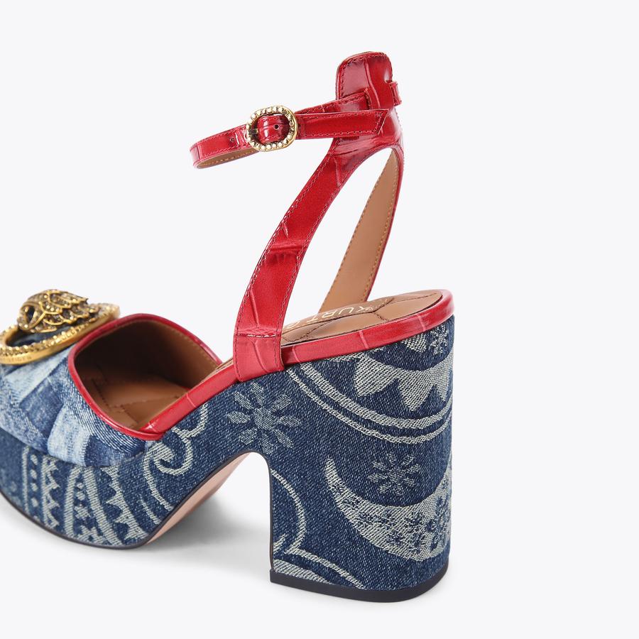 CHELSEA CLOSED PLATFORM Blue Paisley Denim Maroon Croc