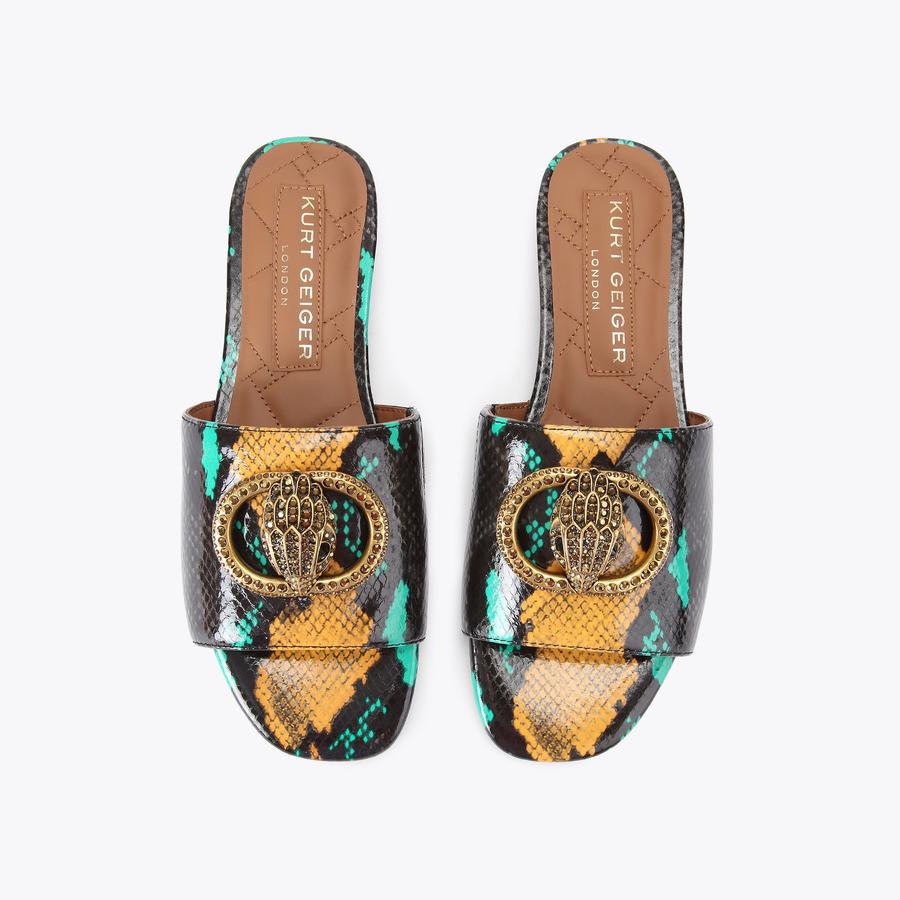 Chelsea Flat Grey Sandals Lizard Embossed | Kurt Geiger
