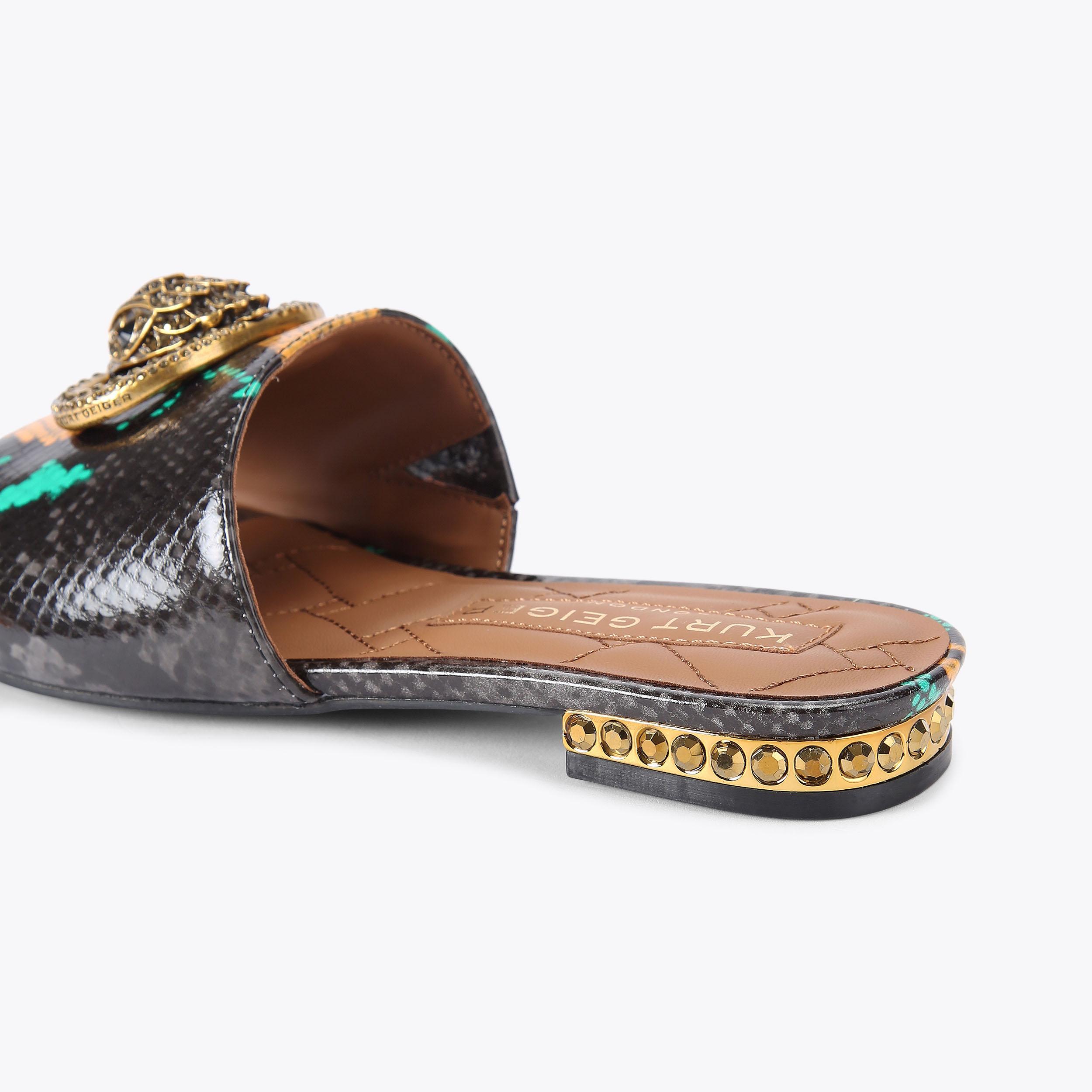 Chelsea Flat Grey Sandals Lizard Embossed | Kurt Geiger