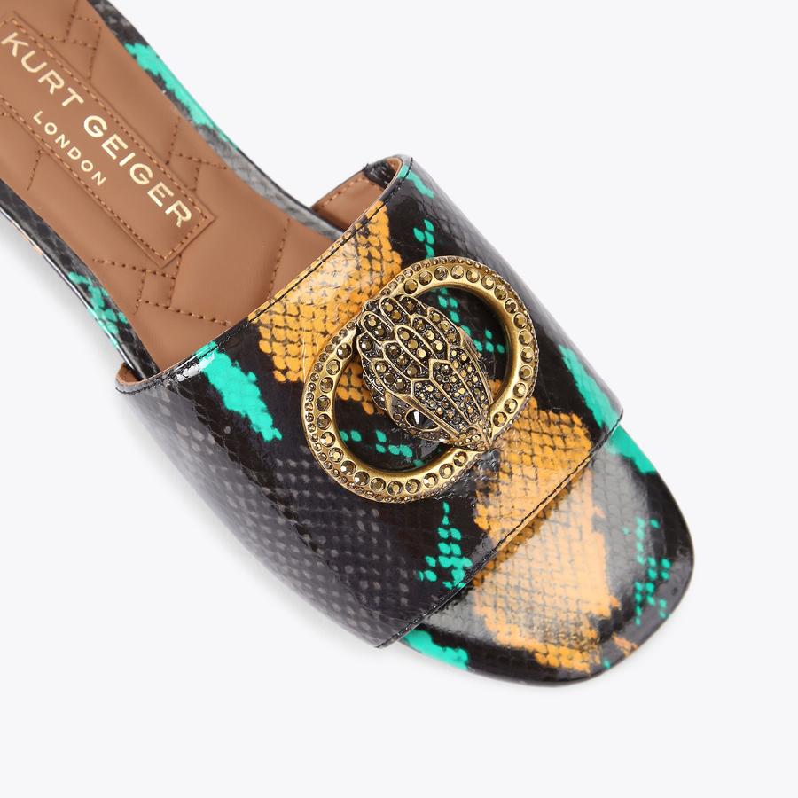 Chelsea Flat Grey Sandals Lizard Embossed | Kurt Geiger