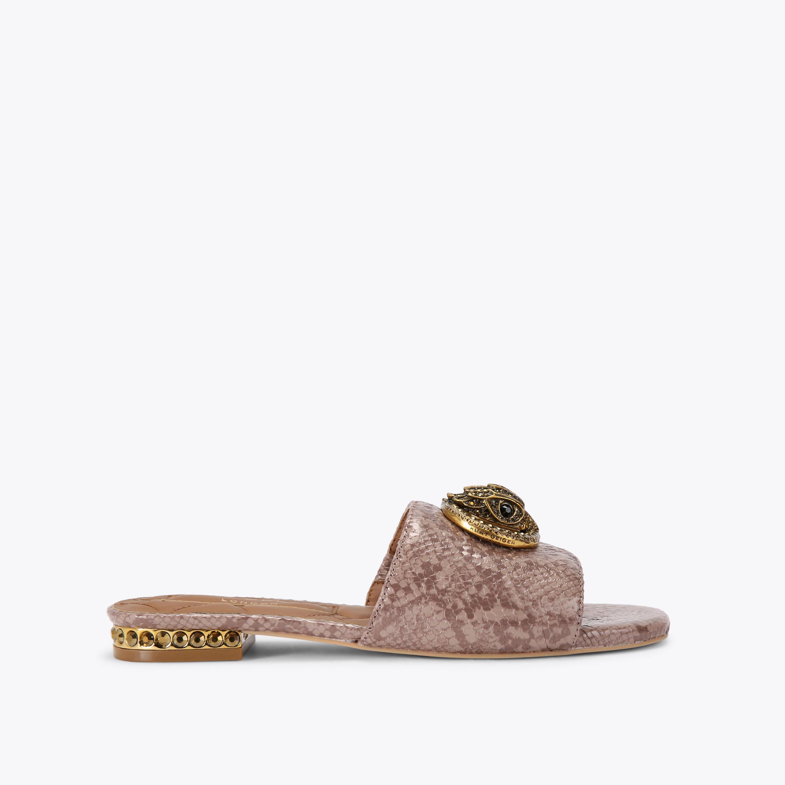 CHELSEA FLAT SANDAL Blush Snake Print Slip On Sandal by KURT