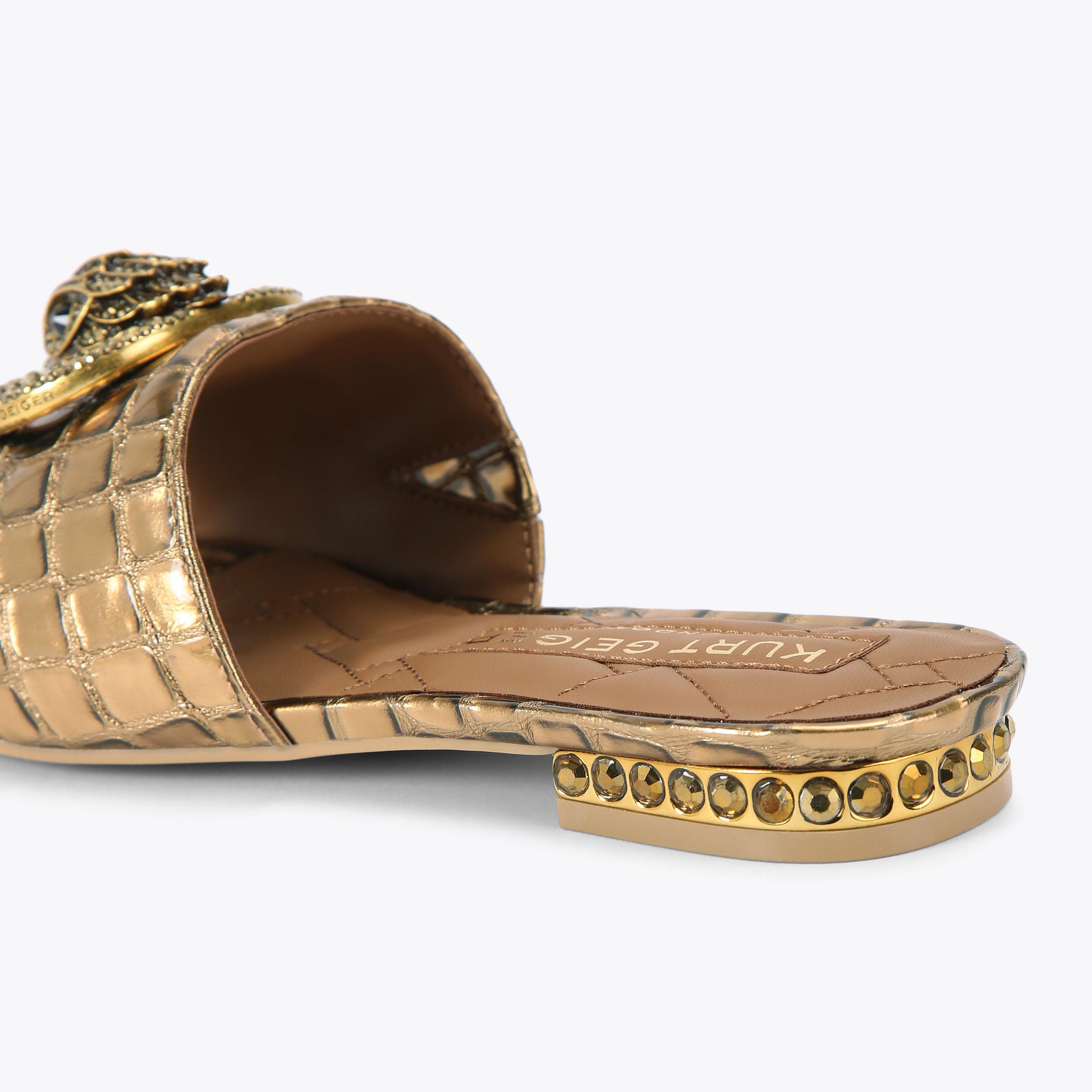 CHELSEA FLAT SANDAL Gold Croc Chelsea Flat Sandal by KURT