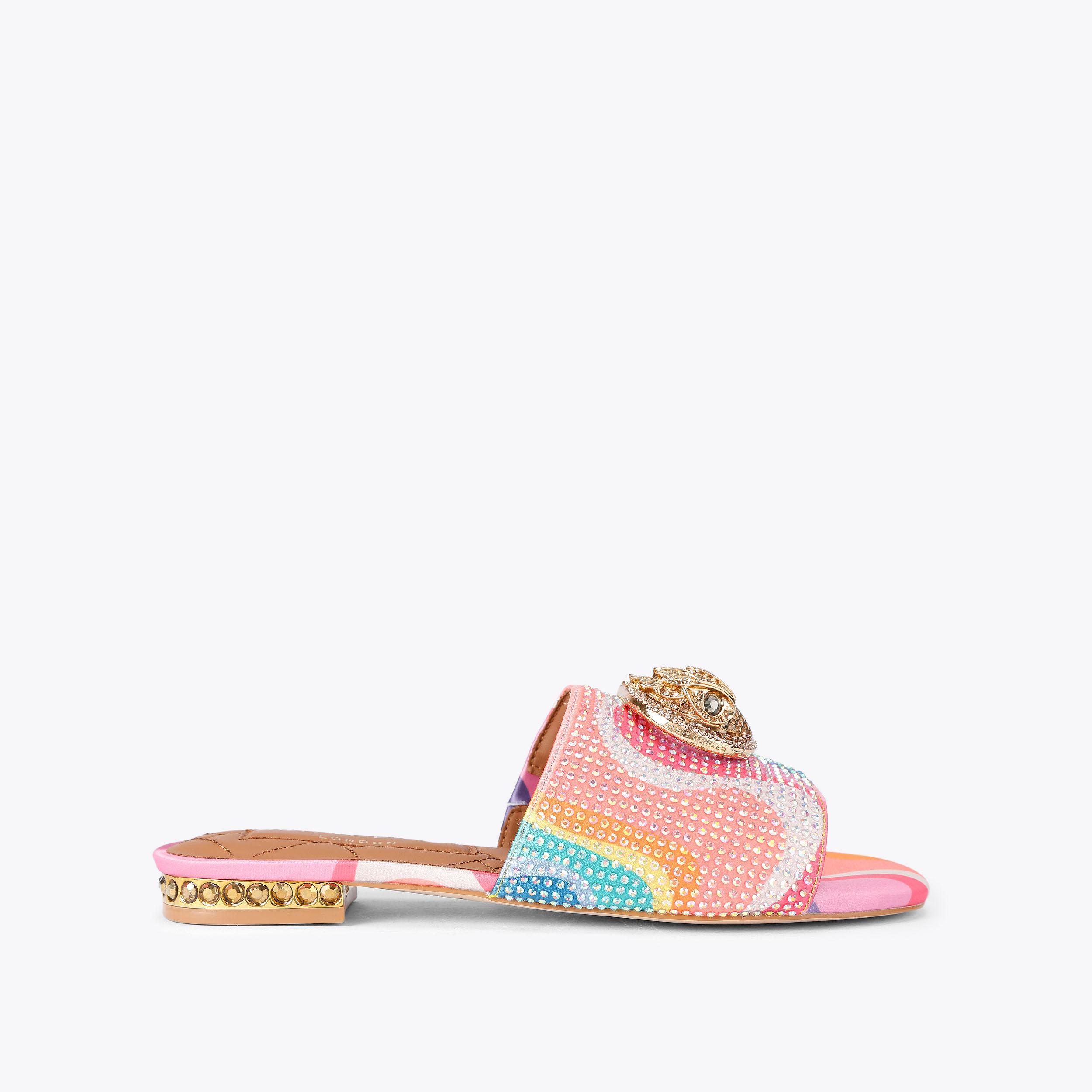 CHELSEA FLAT SANDAL Rainbow Swirl Satin Slip On Sandal by Kurt
