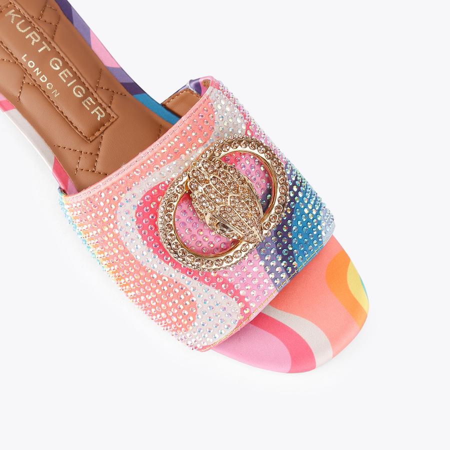 CHELSEA FLAT SANDAL Rainbow Swirl Satin Slip On Sandal by Kurt