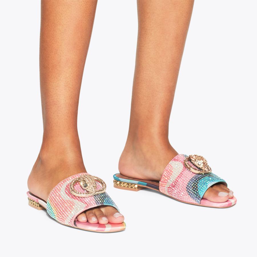 CHELSEA FLAT SANDAL Rainbow Swirl Satin Slip On Sandal by Kurt