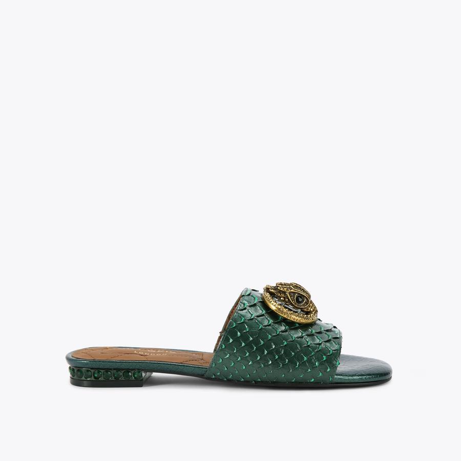 Chelsea Green Flat Sandals | Kurt Geiger