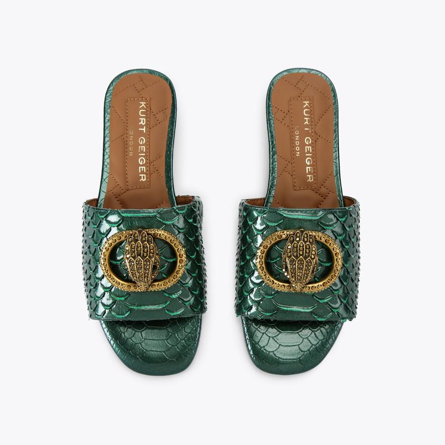 Chelsea Green Flat Sandals | Kurt Geiger