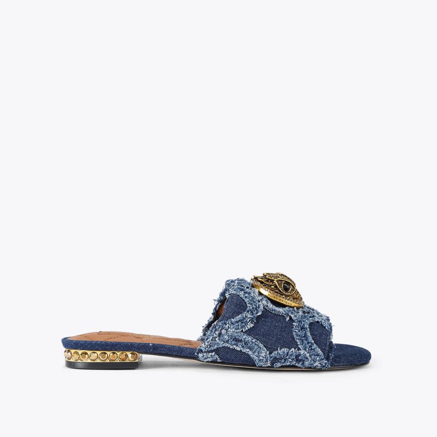 CHELSEA FLAT SANDAL Denim Slip On Sandal by Kurt Geiger London